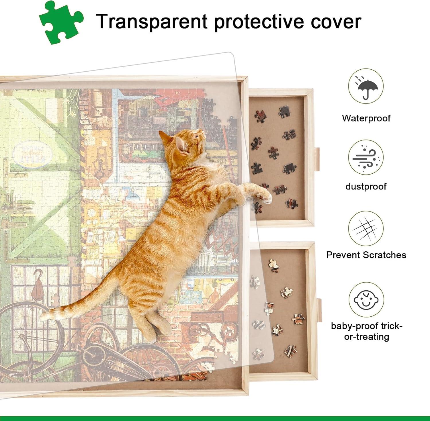 imageALL4JIG 1000 Piece Rotating Puzzle Board with Drawers 22quotx30quotPortable Wooden Jigsaw Puzzle Table for Adults PortableLazy Susan Spinning Puzzle Boards Birthday Gift for momNatural Wood