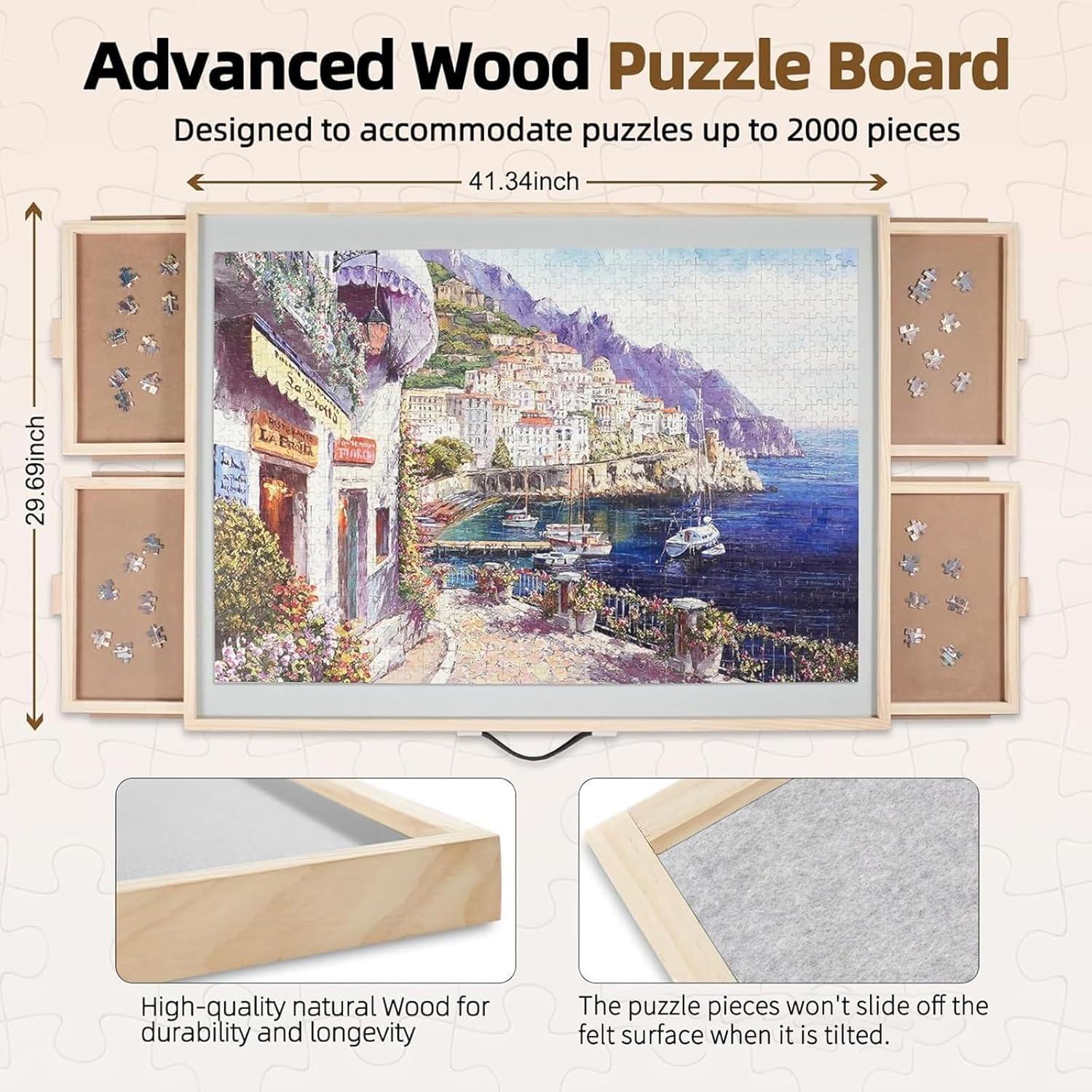 imageALL4JIG 1000 Piece Rotating Puzzle Board with Drawers 22quotx30quotPortable Wooden Jigsaw Puzzle Table for Adults PortableLazy Susan Spinning Puzzle Boards Birthday Gift for momLight Grey