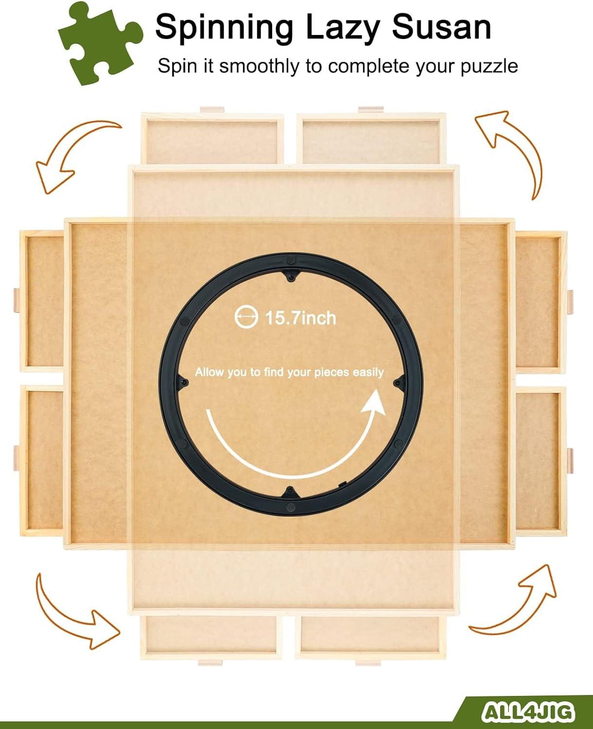 imageALL4JIG 1000 Piece Rotating Puzzle Board with Drawers 22quotx30quotPortable Wooden Jigsaw Puzzle Table for Adults PortableLazy Susan Spinning Puzzle Boards Birthday Gift for momNatural Wood