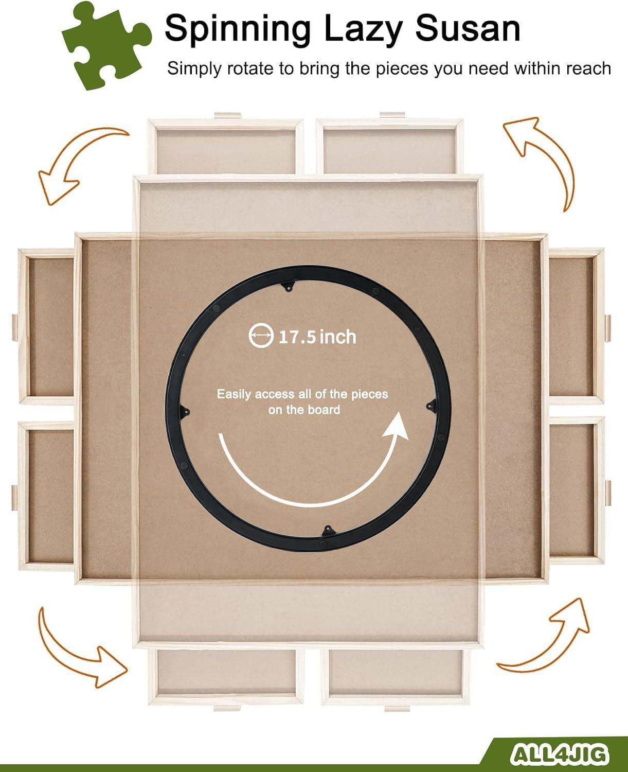 imageALL4JIG 1000 Piece Rotating Puzzle Board with Drawers 22quotx30quotPortable Wooden Jigsaw Puzzle Table for Adults PortableLazy Susan Spinning Puzzle Boards Birthday Gift for momNatural Wood