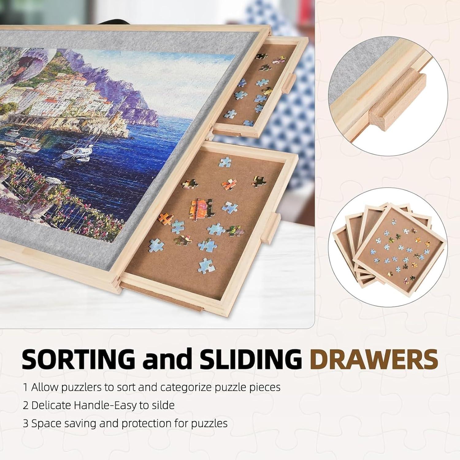 imageALL4JIG 1000 Piece Rotating Puzzle Board with Drawers 22quotx30quotPortable Wooden Jigsaw Puzzle Table for Adults PortableLazy Susan Spinning Puzzle Boards Birthday Gift for momLight Grey
