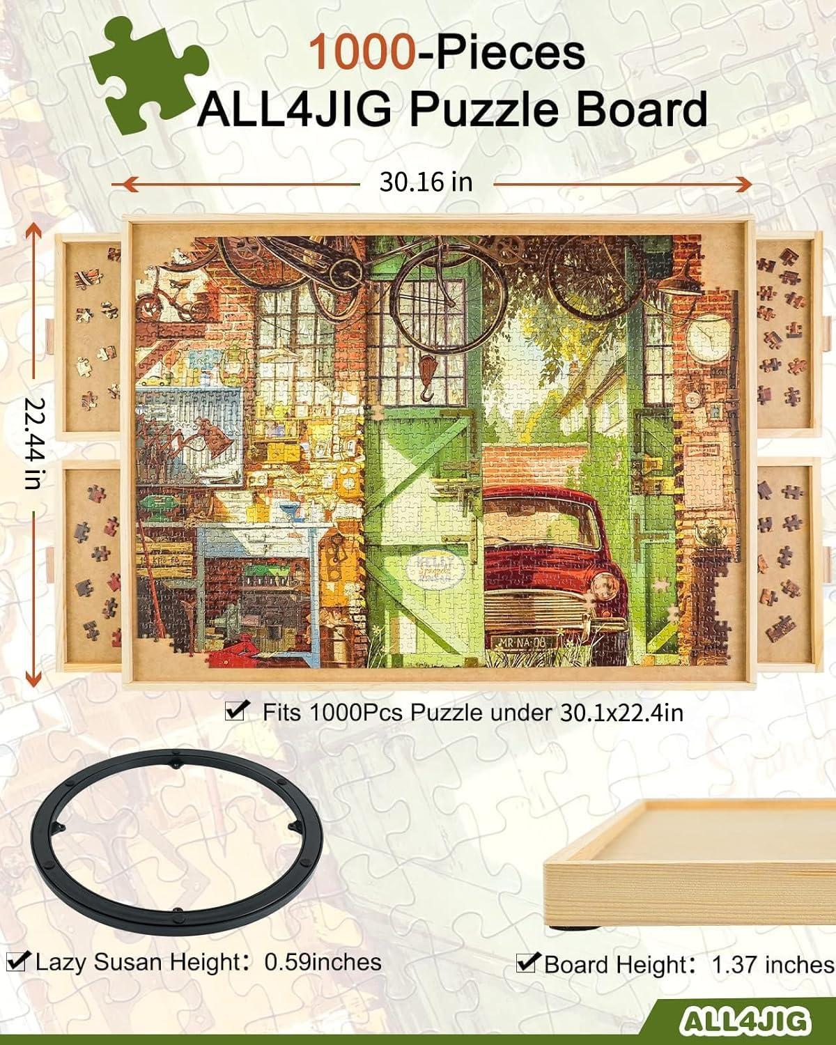 imageALL4JIG 1000 Piece Rotating Puzzle Board with Drawers 22quotx30quotPortable Wooden Jigsaw Puzzle Table for Adults PortableLazy Susan Spinning Puzzle Boards Birthday Gift for momNatural Wood