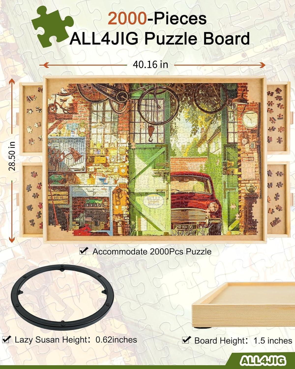 imageALL4JIG 1000 Piece Rotating Puzzle Board with Drawers 22quotx30quotPortable Wooden Jigsaw Puzzle Table for Adults PortableLazy Susan Spinning Puzzle Boards Birthday Gift for momNatural Wood
