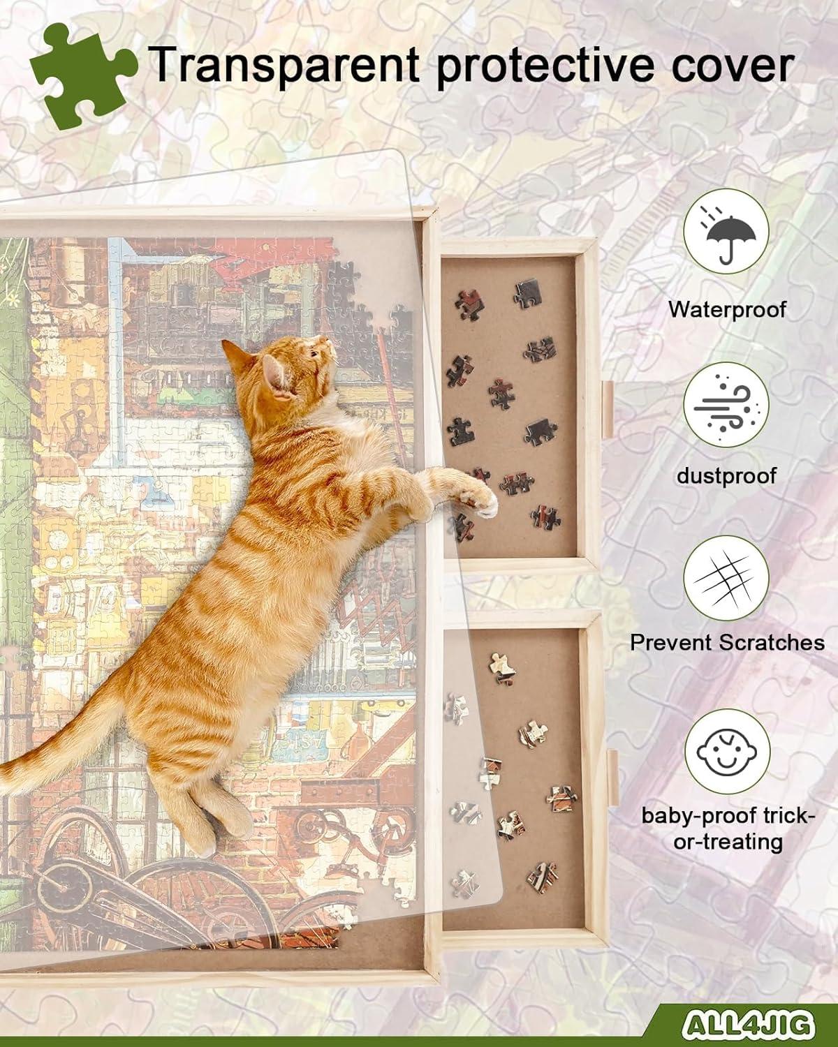 imageALL4JIG 1000 Piece Rotating Puzzle Board with Drawers 22quotx30quotPortable Wooden Jigsaw Puzzle Table for Adults PortableLazy Susan Spinning Puzzle Boards Birthday Gift for momNatural Wood