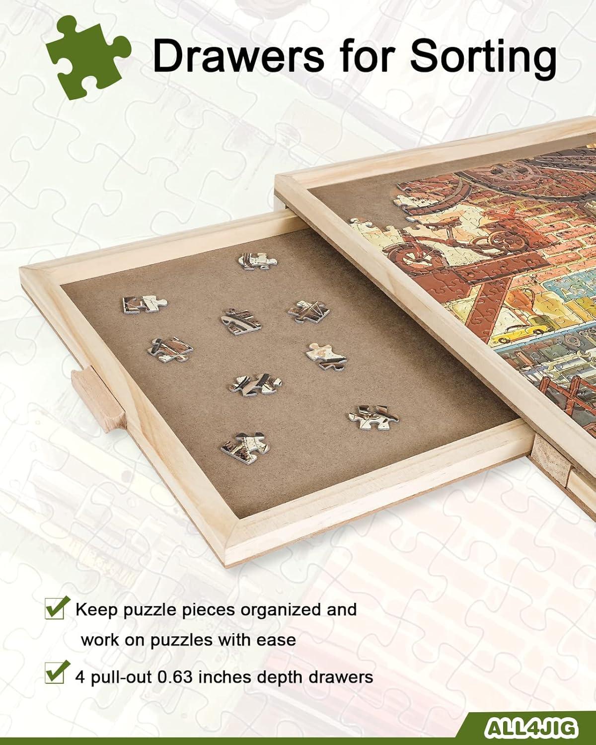 imageALL4JIG 1000 Piece Rotating Puzzle Board with Drawers 22quotx30quotPortable Wooden Jigsaw Puzzle Table for Adults PortableLazy Susan Spinning Puzzle Boards Birthday Gift for momNatural Wood
