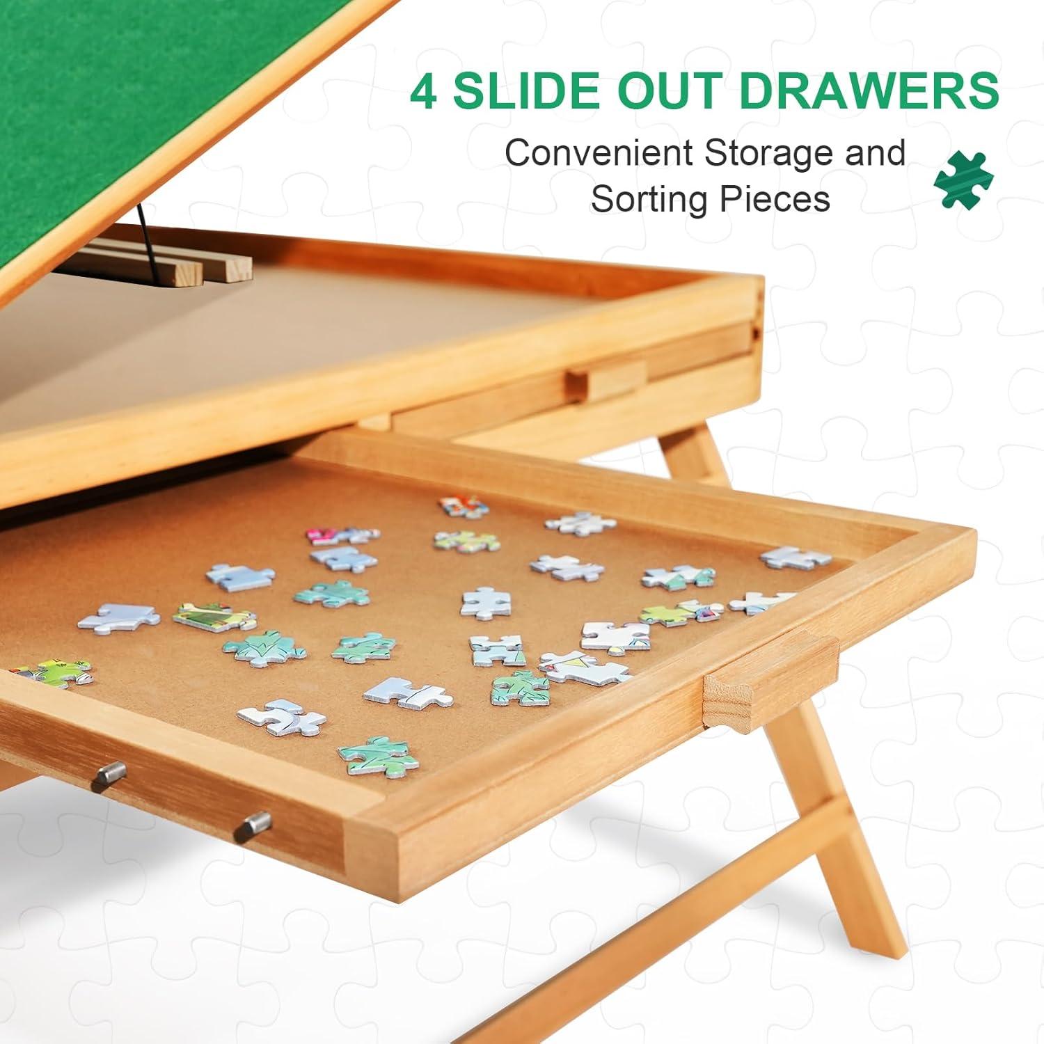 imageALL4JIG 1000PCS Adjustable Jigsaw Puzzle Board with 4 Drawers ampamp Cover 3TiltingAngle Jigsaw Wooden Puzzle Table for Adults 21 X 29quot Puzzle EaselPortable Puzzle Table with Legs