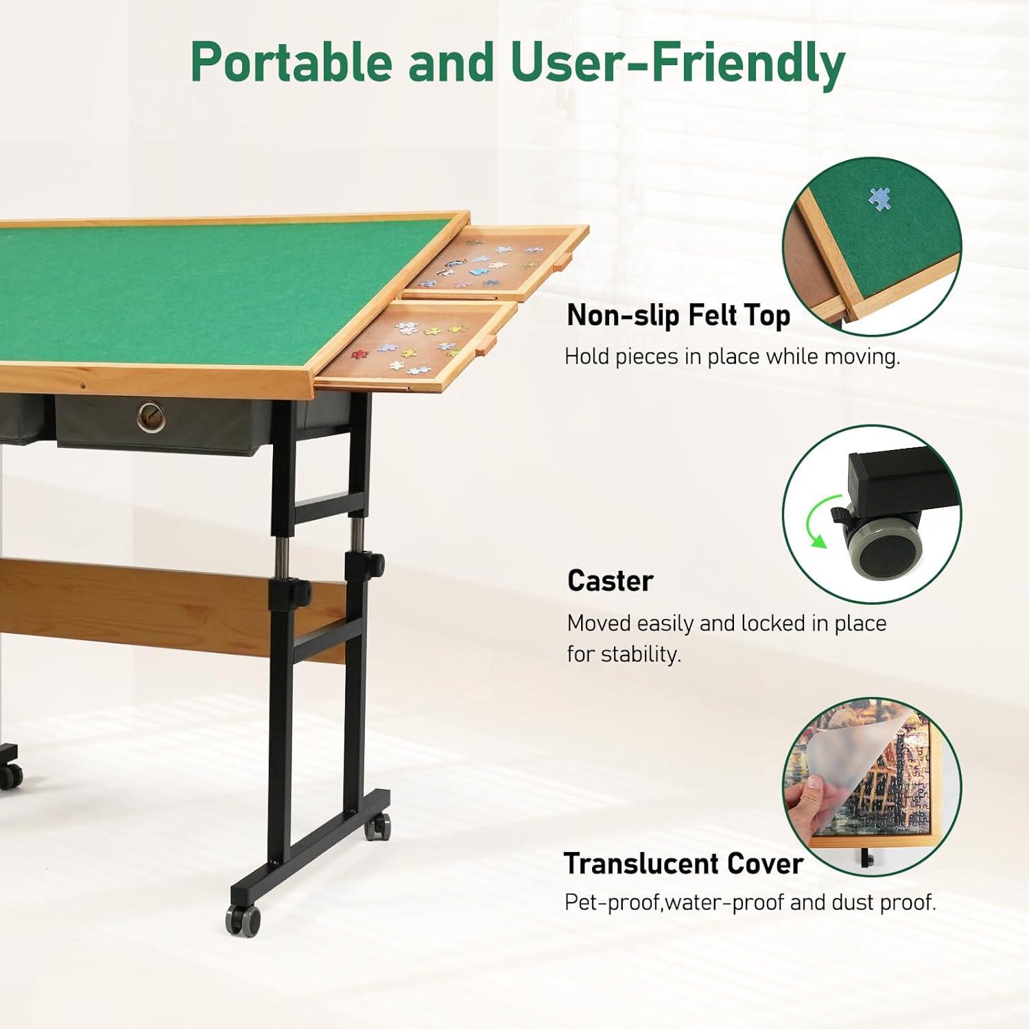 imageALL4JIG 1500 Piece Adjustable Jigsaw Puzzle Board for Adults 354quotx264quot MultiFunctional Puzzle Board with 42 Drawers ampamp Protective Cover 45Degree AnyAngle Tilt for Work Exercise ampamp LeisureGreen
