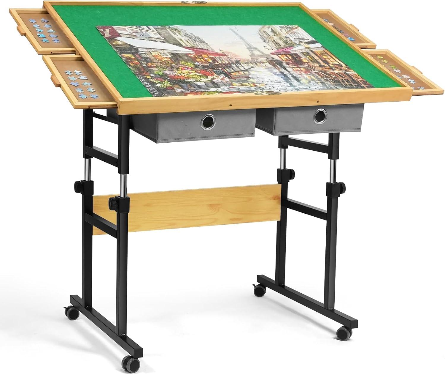 imageALL4JIG 1500 Piece Adjustable Jigsaw Puzzle Board for Adults 354quotx264quot MultiFunctional Puzzle Board with 42 Drawers ampamp Protective Cover 45Degree AnyAngle Tilt for Work Exercise ampamp LeisureGreen