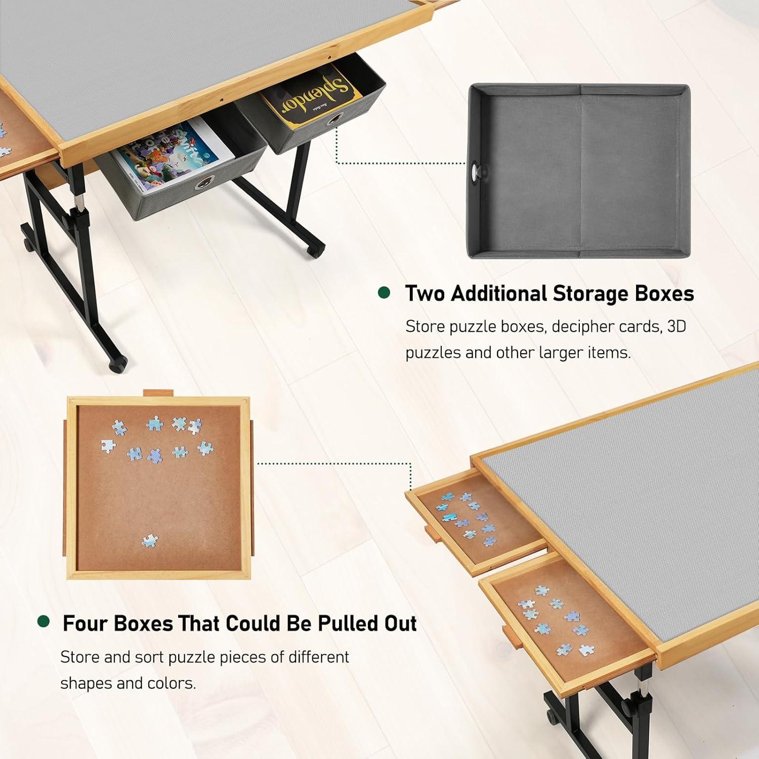 imageALL4JIG 1500 Piece Adjustable Jigsaw Puzzle Board for Adults 354quotx264quot MultiFunctional Puzzle Board with 42 Drawers ampamp Protective Cover 45Degree AnyAngle Tilt for Work Exercise ampamp LeisureGrey