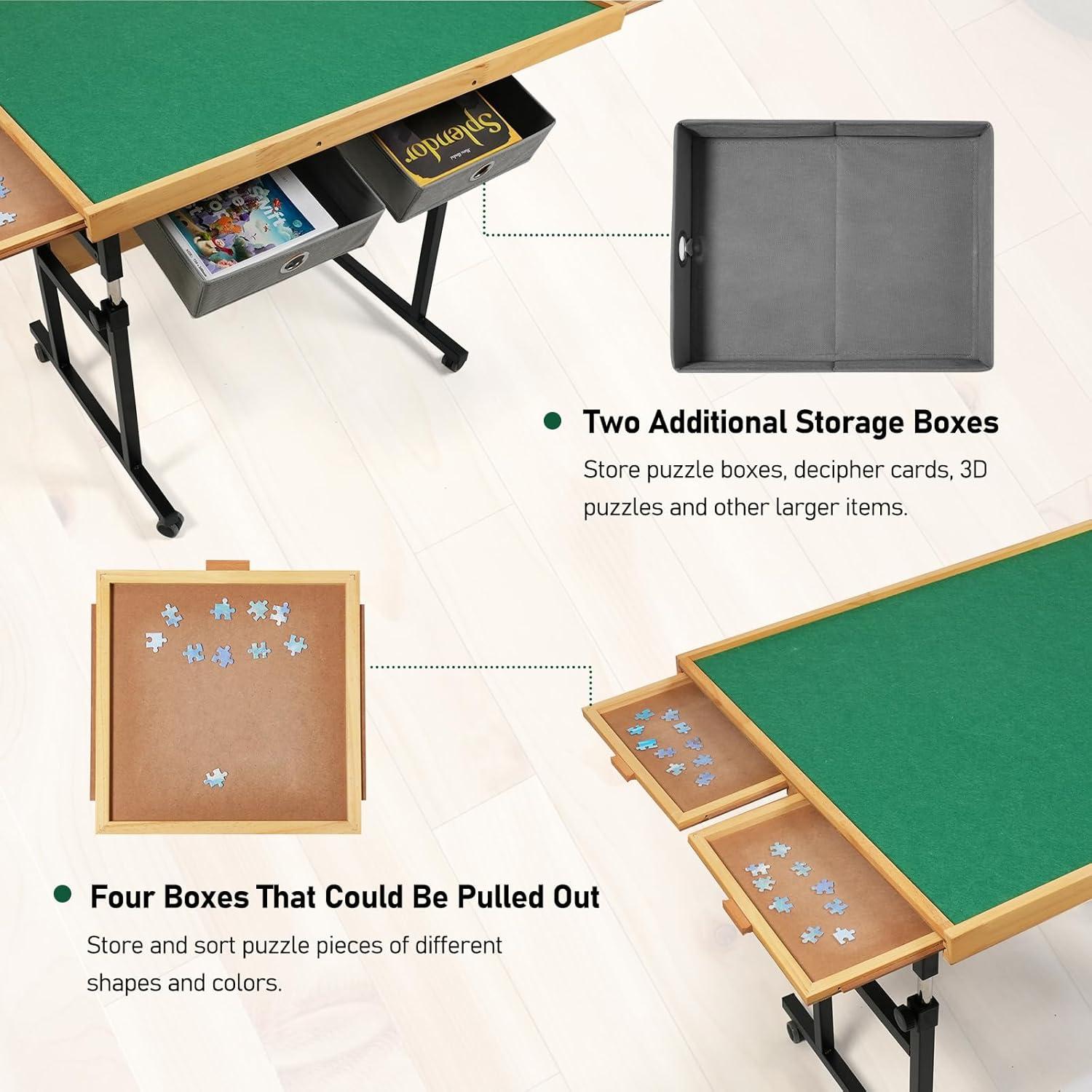 imageALL4JIG 1500 Piece Adjustable Jigsaw Puzzle Board for Adults 354quotx264quot MultiFunctional Puzzle Board with 42 Drawers ampamp Protective Cover 45Degree AnyAngle Tilt for Work Exercise ampamp LeisureGreen