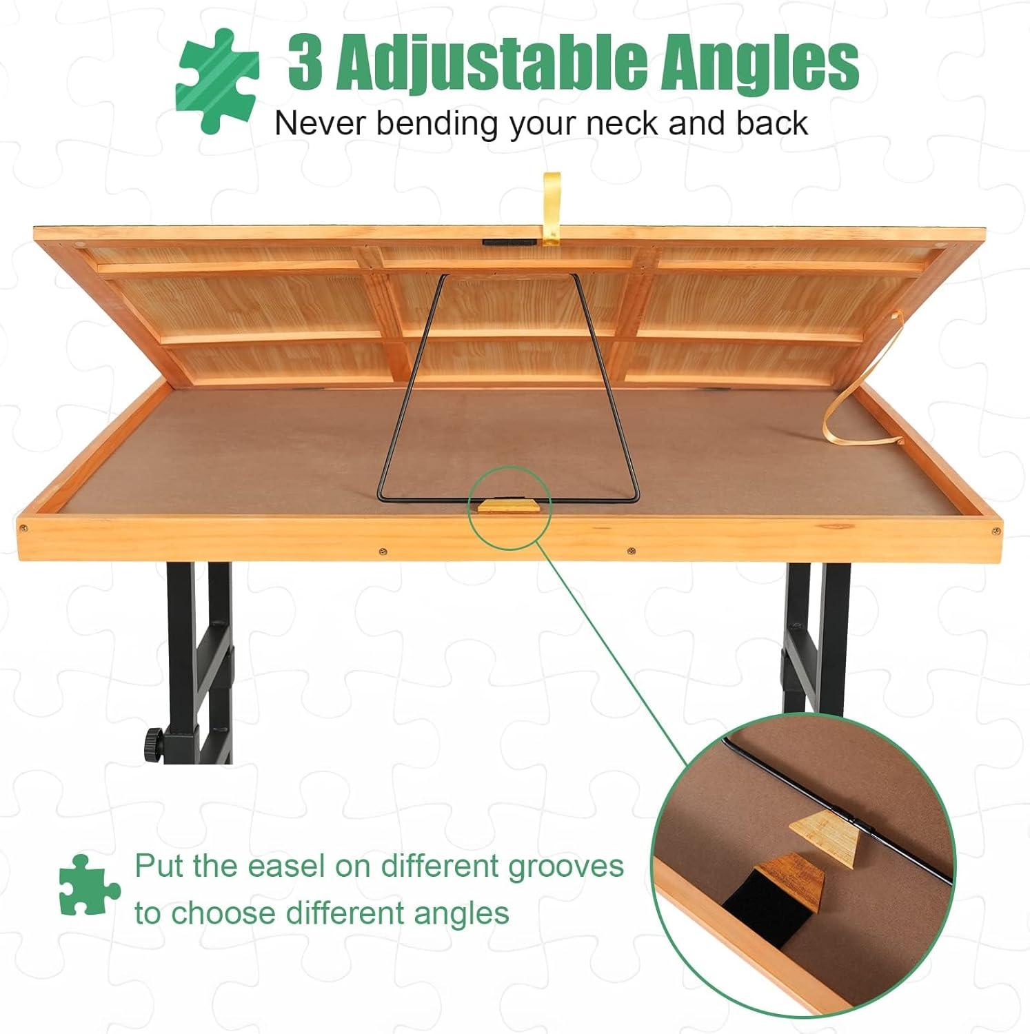 imageALL4JIG 1500 Piece Jigsaw Puzzle Table with Legs25quotx34quotAdjustable Puzzle Tables for Adults 3TiltingAngle Portable Wooden Jigsaw Puzzle Board Portable with 4 Drawers ampamp Cover Birthday Gift for mom