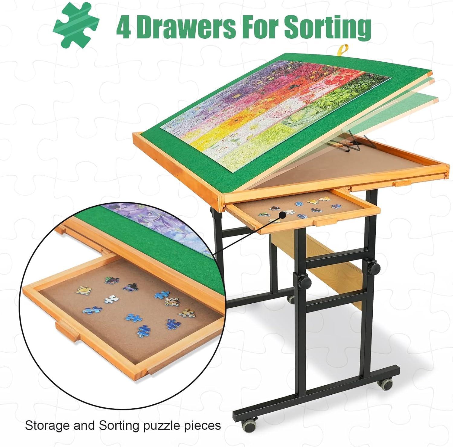 imageALL4JIG 1500 Piece Jigsaw Puzzle Table with Legs25quotx34quotAdjustable Puzzle Tables for Adults 3TiltingAngle Portable Wooden Jigsaw Puzzle Board Portable with 4 Drawers ampamp Cover Birthday Gift for mom