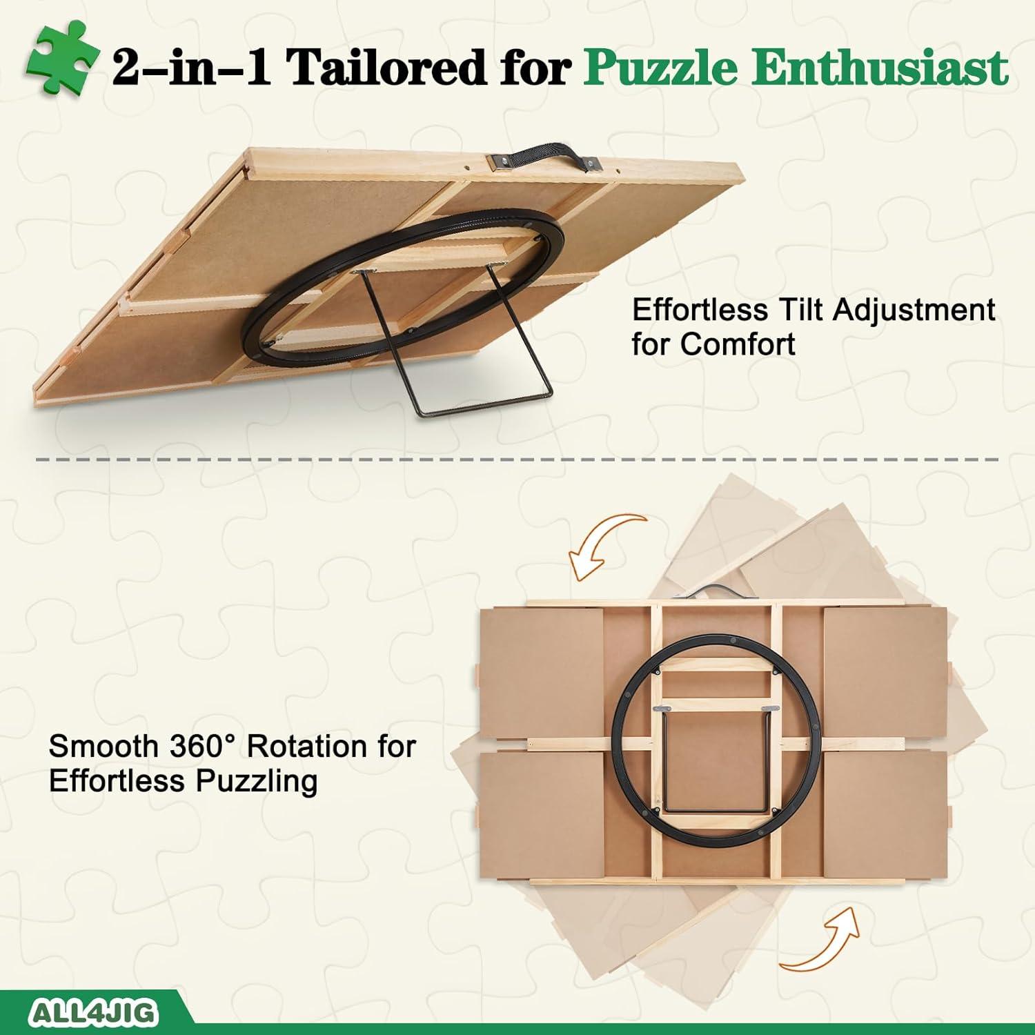 imageALL4JIG 1500 Pieces 2in1 Tilting ampamp Rotating Puzzle Board for Adults Gifts Wooden Jigsaw Puzzle Table with 4 Drawers Portable Board with Lazy Susan and Cover 252quot x 342quotIron
