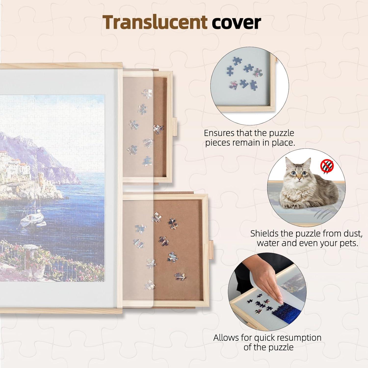 imageALL4JIG 1500 Pieces 2in1 Tilting ampamp Rotating Puzzle Board for Adults Gifts Wooden Jigsaw Puzzle Table with 4 Drawers Portable Board with Lazy Susan and Cover 252quot x 342quotMetal