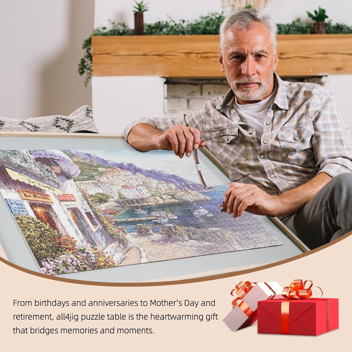 imageALL4JIG 1500 Pieces 2in1 Tilting ampamp Rotating Puzzle Board for Adults Gifts Wooden Jigsaw Puzzle Table with 4 Drawers Portable Board with Lazy Susan and Cover 252quot x 342quotMetal