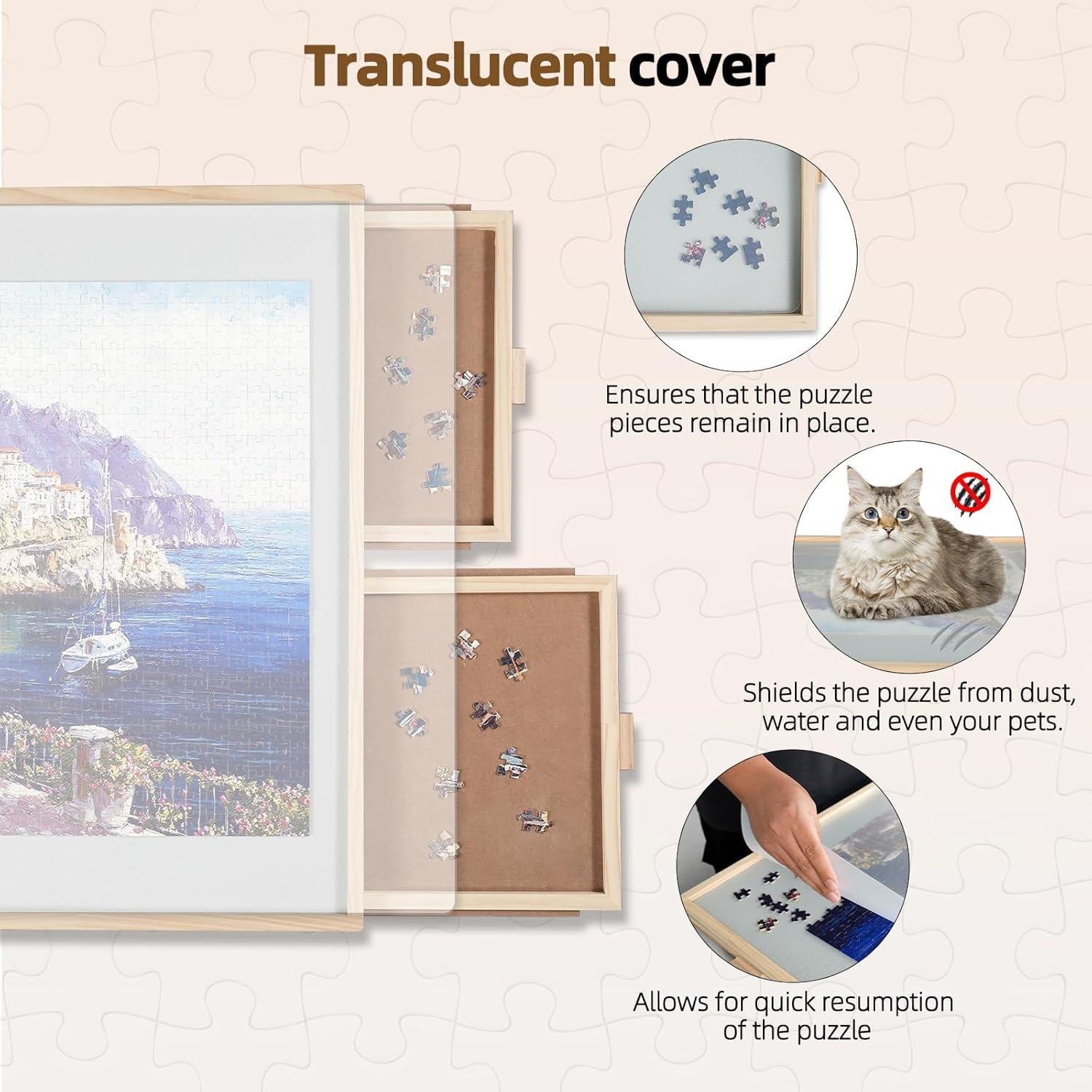 imageALL4JIG 1500 Pieces 2in1 Tilting ampamp Rotating Puzzle Board for Adults Gifts Wooden Jigsaw Puzzle Table with 4 Drawers Portable Board with Lazy Susan and Cover 252quot x 342quotMetal