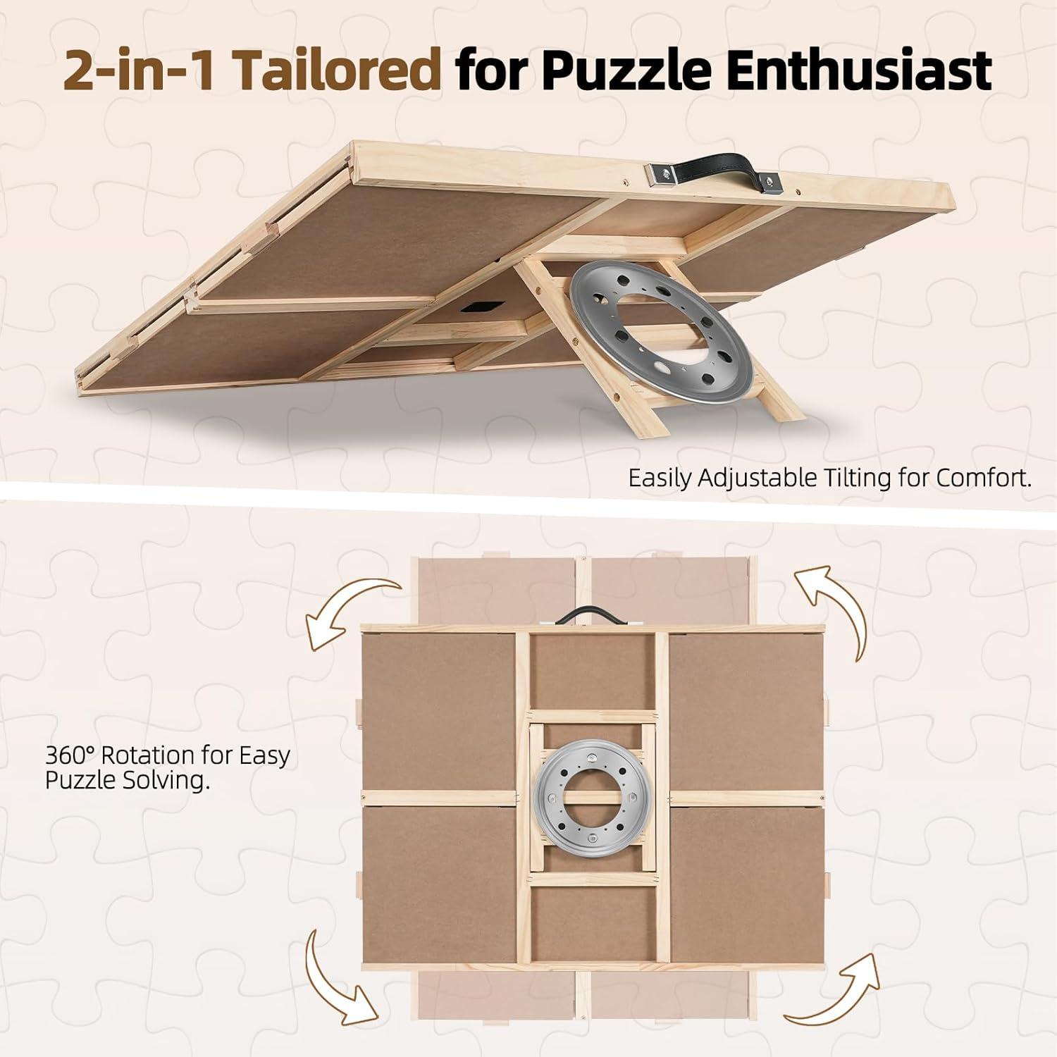 imageALL4JIG 1500 Pieces 2in1 Tilting ampamp Rotating Puzzle Board for Adults Gifts Wooden Jigsaw Puzzle Table with 4 Drawers Portable Board with Lazy Susan and Cover 252quot x 342quotMetal