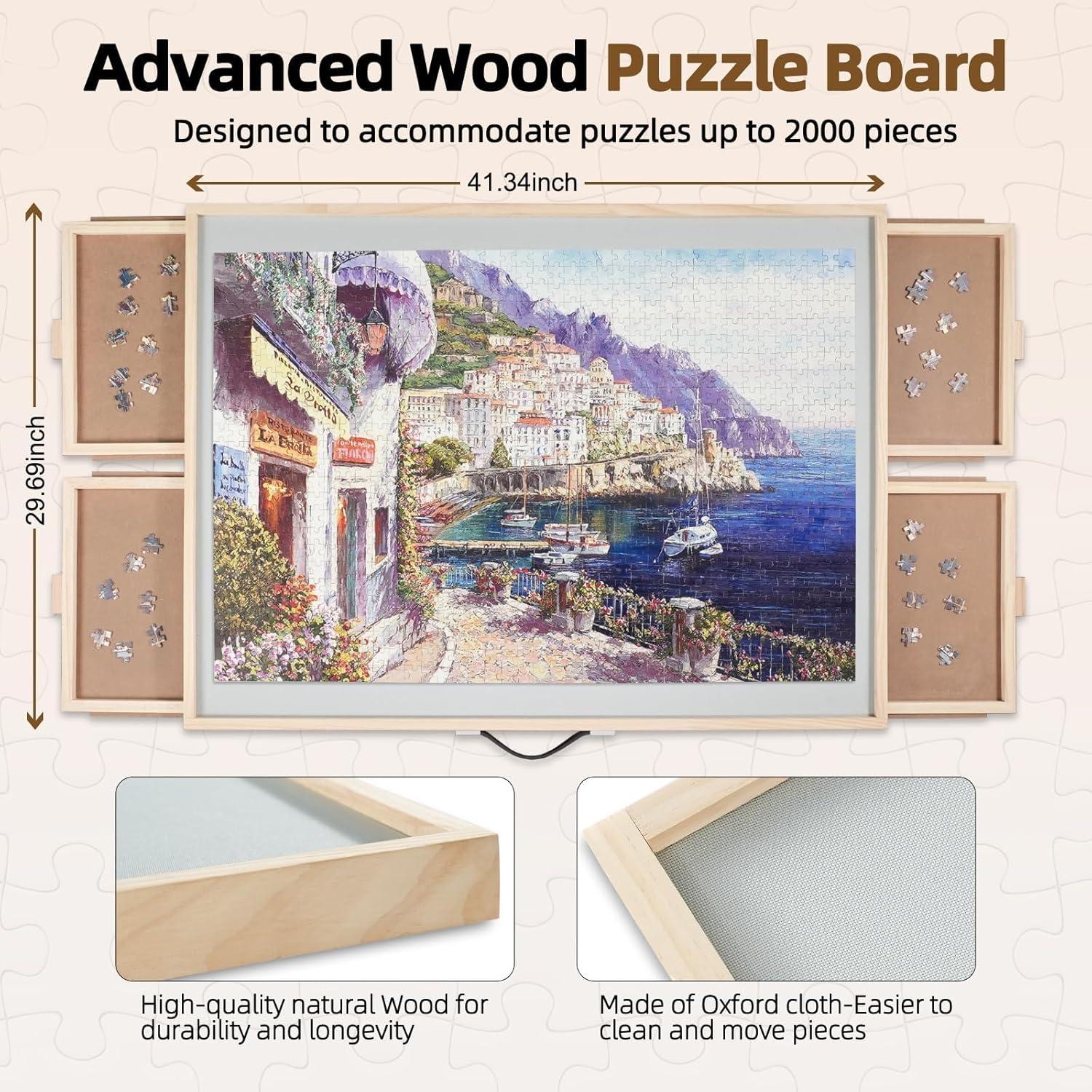 imageALL4JIG 1500 Pieces 2in1 Tilting ampamp Rotating Puzzle Board for Adults Gifts Wooden Jigsaw Puzzle Table with 4 Drawers Portable Board with Lazy Susan and Cover 252quot x 342quotMetal