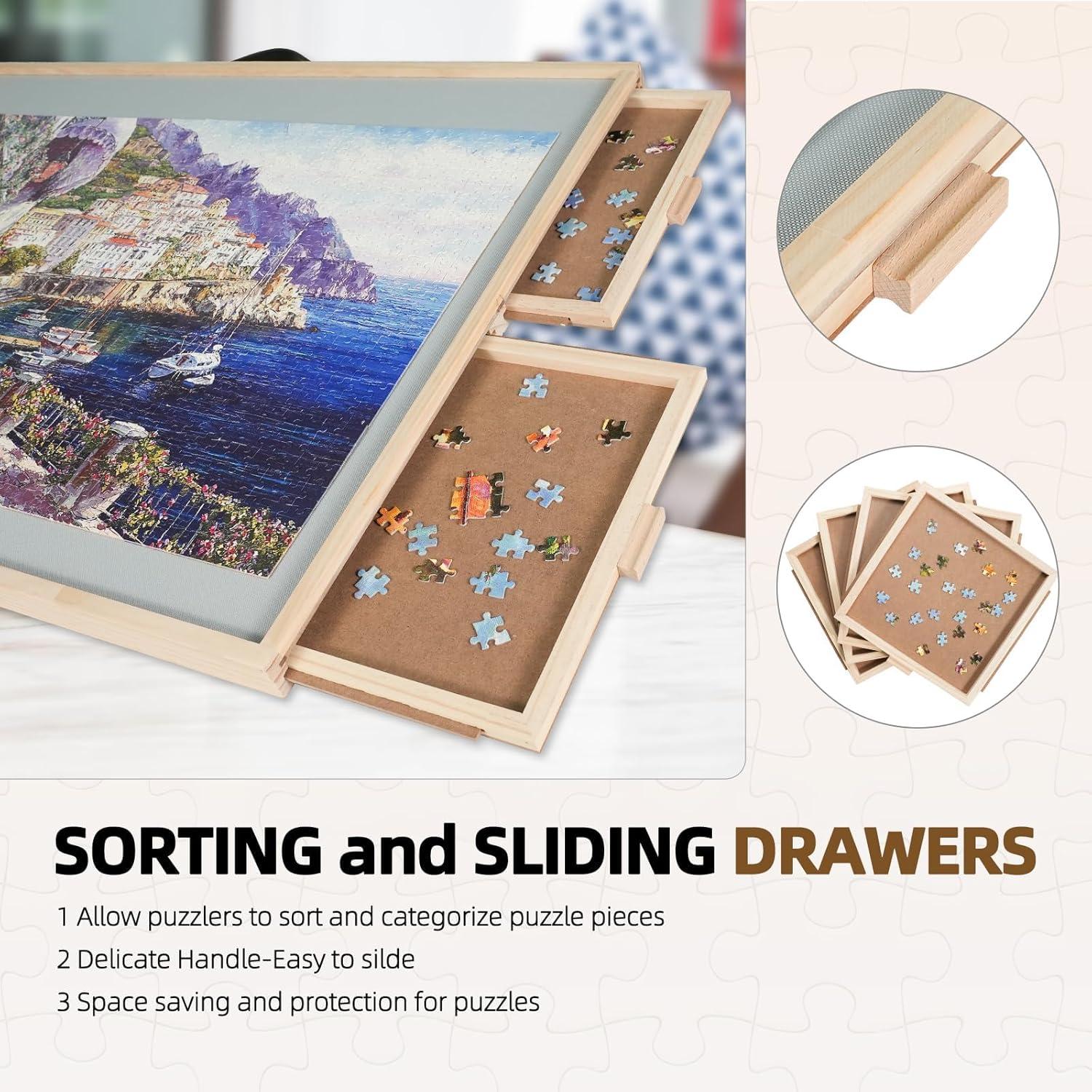 imageALL4JIG 1500 Pieces 2in1 Tilting ampamp Rotating Puzzle Board for Adults Gifts Wooden Jigsaw Puzzle Table with 4 Drawers Portable Board with Lazy Susan and Cover 252quot x 342quotMetal