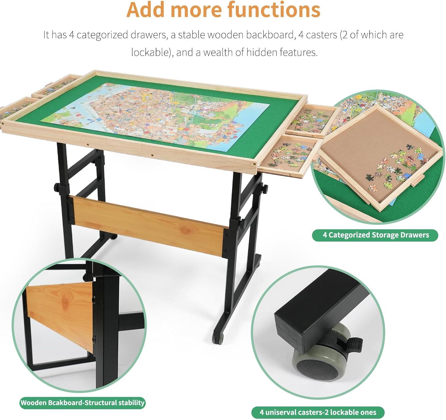 imageALL4JIG 1500 Pieces 360Rotating Puzzle Table for Adults Gifts Wooden Jigsaw Puzzle Table with 4 Drawers ampamp Cover Vertical Placement OptionMedium