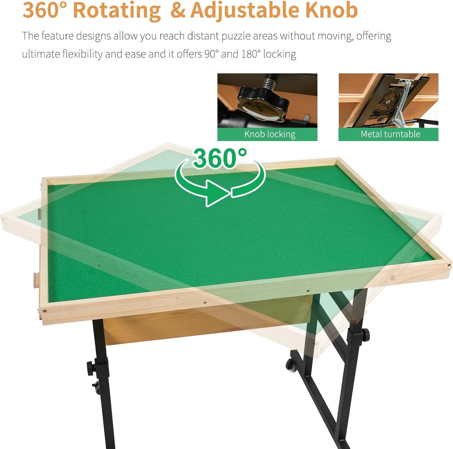 imageALL4JIG 1500 Pieces 360Rotating Puzzle Table for Adults Gifts Wooden Jigsaw Puzzle Table with 4 Drawers ampamp Cover Vertical Placement OptionMedium