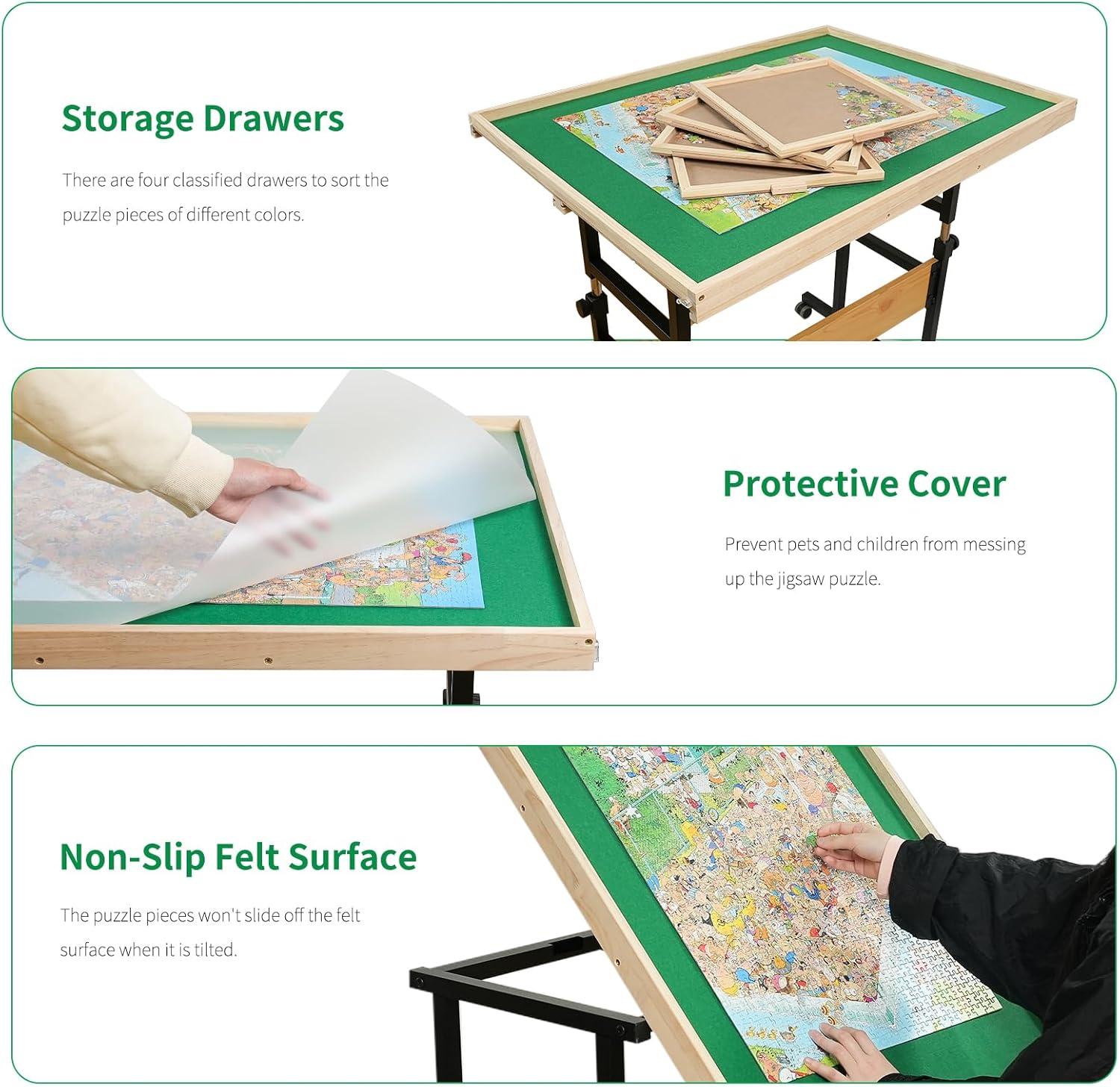 imageALL4JIG 1500 Pieces 360Rotating Puzzle Table for Adults Gifts Wooden Jigsaw Puzzle Table with 4 Drawers ampamp Cover Vertical Placement OptionMedium