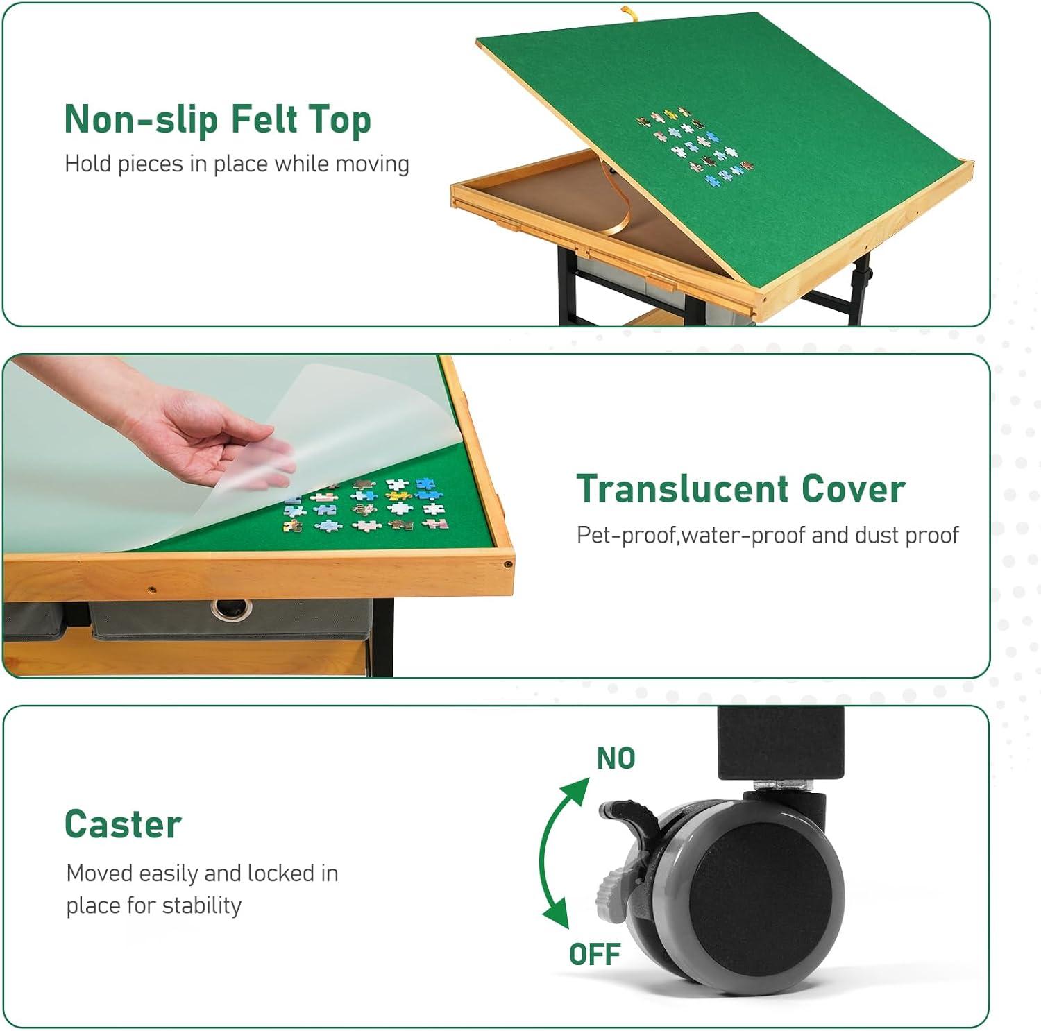 imageALL4JIG 1500 Pieces Jigsaw Puzzle Table with Legs 342quotx252quot Adjustable Puzzle Board for Adults 3Tilting Angles MultiFunctional with 42 Drawers ampamp Protective Cover