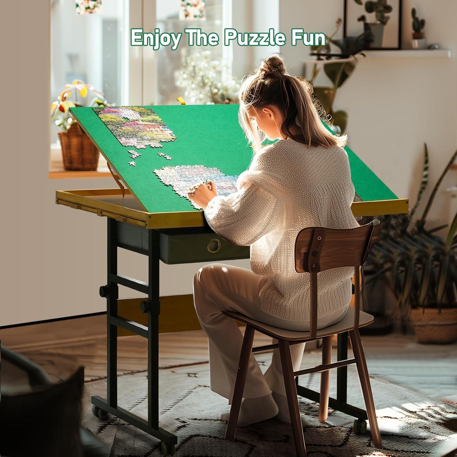 imageALL4JIG 1500 Pieces Jigsaw Puzzle Table with Legs 342quotx252quot Adjustable Puzzle Board for Adults 3Tilting Angles MultiFunctional with 42 Drawers ampamp Protective Cover