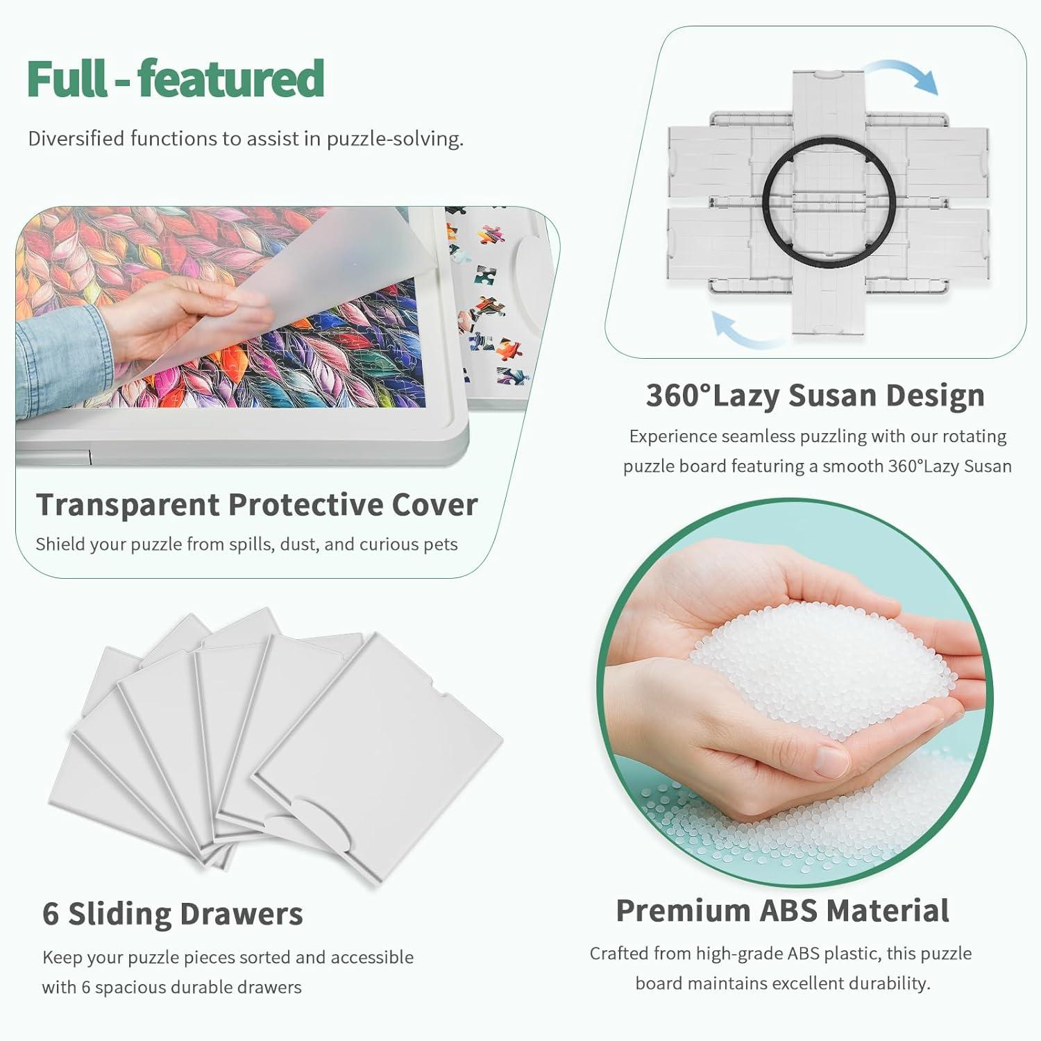 imageALL4JIG 1500 Pieces Lightweight Rotating Plastic Puzzle Board with 6 Sliding Drawers and Protective Cover 360 Lazy Susan Design 3425quotx2638quot Portable Spinning Puzzle Table for Adults Ideal Gift