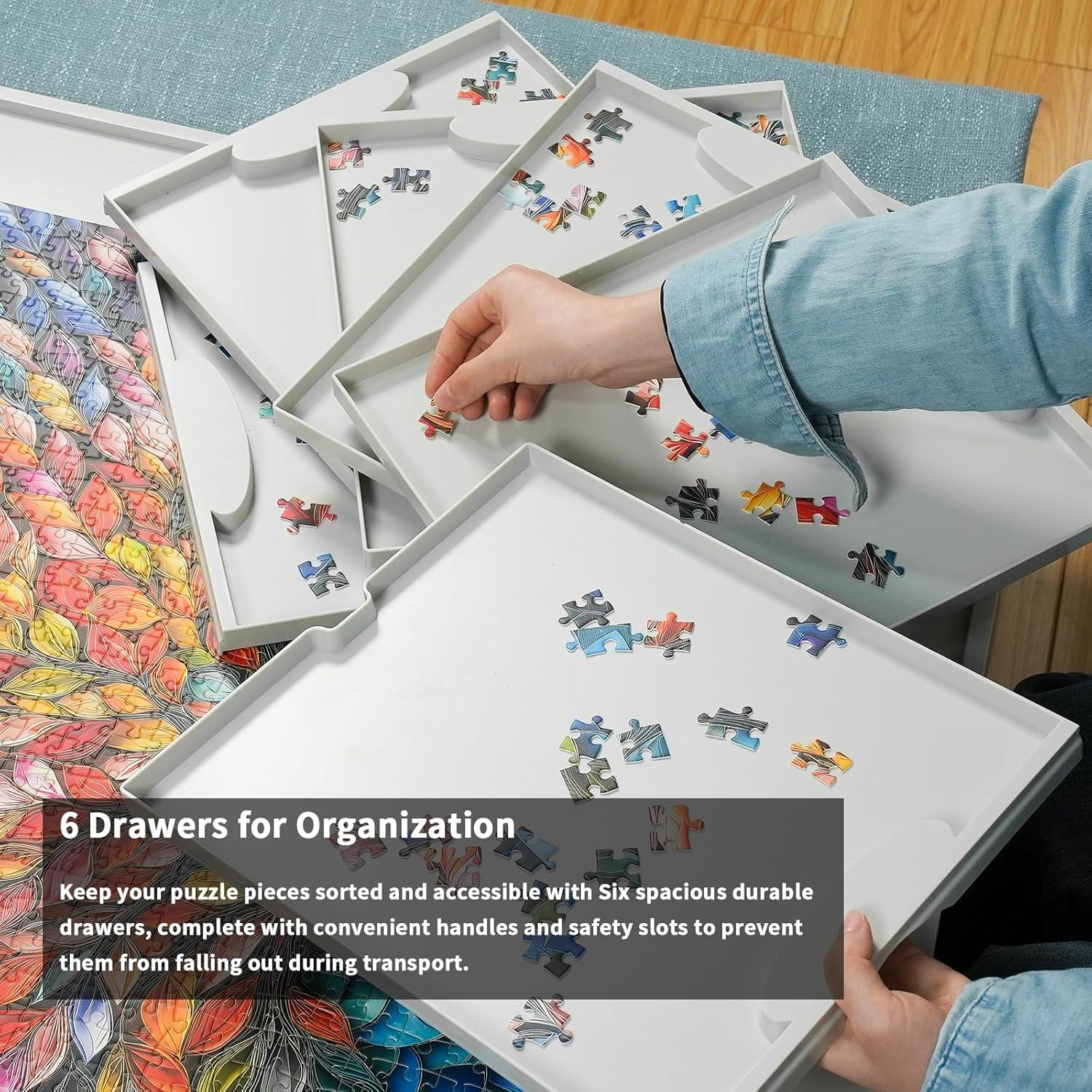 imageALL4JIG 1500 Pieces Lightweight Rotating Plastic Puzzle Board with 6 Sliding Drawers and Protective Cover 360 Lazy Susan Design 3425quotx2638quot Portable Spinning Puzzle Table for Adults Ideal Gift