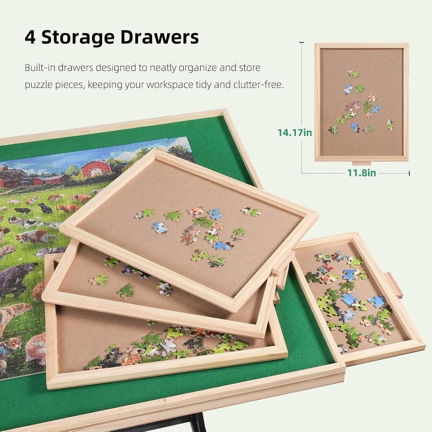imageALL4JIG 1500 Pieces Puzzle Table for Adults Gifts Wooden Jigsaw Puzzle Table with 4 Drawers Upgraded Stability ampamp Optimized Lightweight Design Puzzles for AdultsWithout Wheels