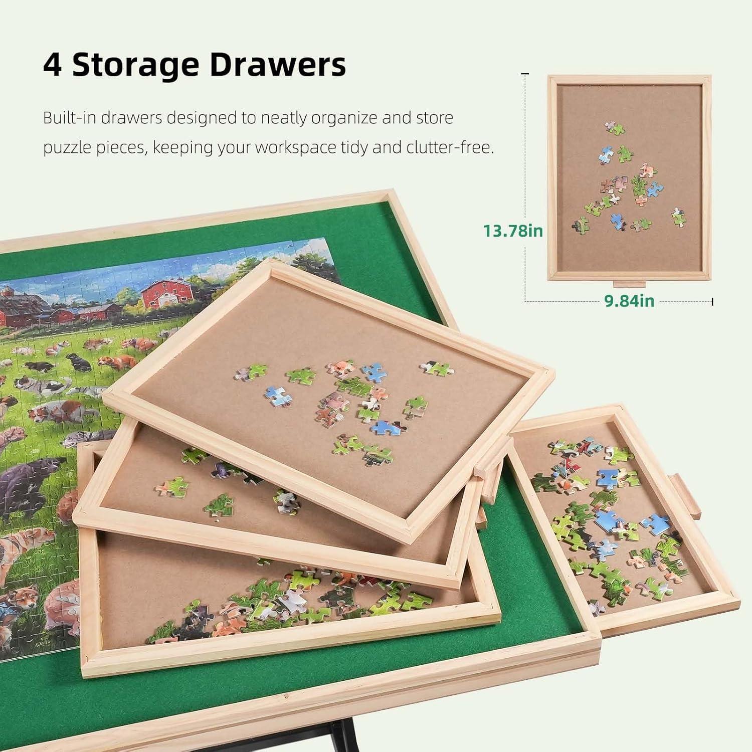 imageALL4JIG 1500 Pieces Puzzle Table for Adults Gifts Wooden Jigsaw Puzzle Table with 4 Drawers Upgraded Stability ampamp Optimized Lightweight Design Puzzles for AdultsWithout Wheels