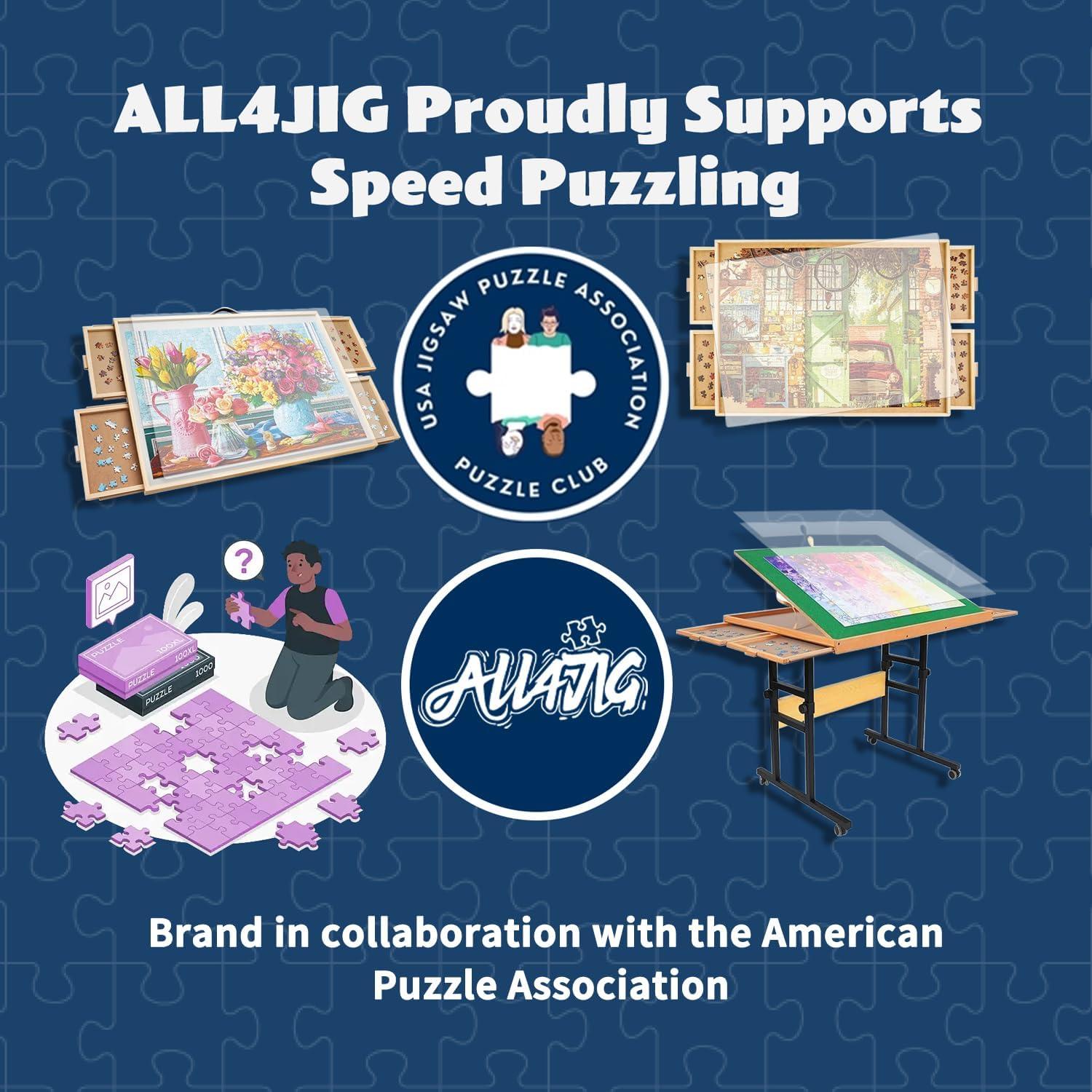 imageALL4JIG 1500 Pieces Rotating Puzzle Board with 6 Drawers and Cover25quotx34quotPortable Wooden Jigsaw Puzzle Table for AdultsLazy Susan Spinning Puzzle Boards Birthday Gift for momLarge2000pcs