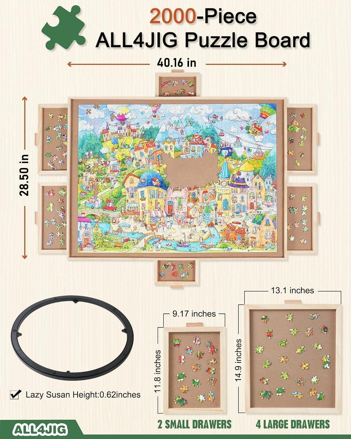 imageALL4JIG 1500 Pieces Rotating Puzzle Board with 6 Drawers and Cover25quotx34quotPortable Wooden Jigsaw Puzzle Table for AdultsLazy Susan Spinning Puzzle Boards Birthday Gift for momLarge2000pcs