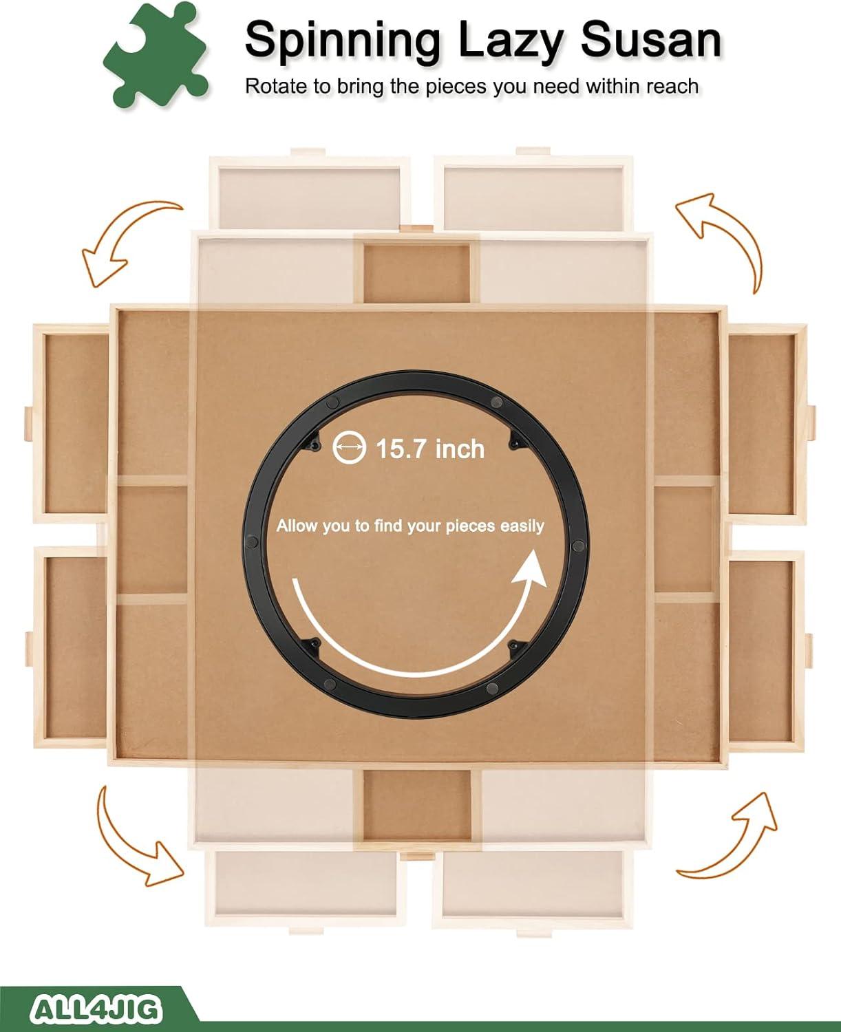 imageALL4JIG 1500 Pieces Rotating Puzzle Board with 6 Drawers and Cover25quotx34quotPortable Wooden Jigsaw Puzzle Table for AdultsLazy Susan Spinning Puzzle Boards Birthday Gift for momMedium1500pcs