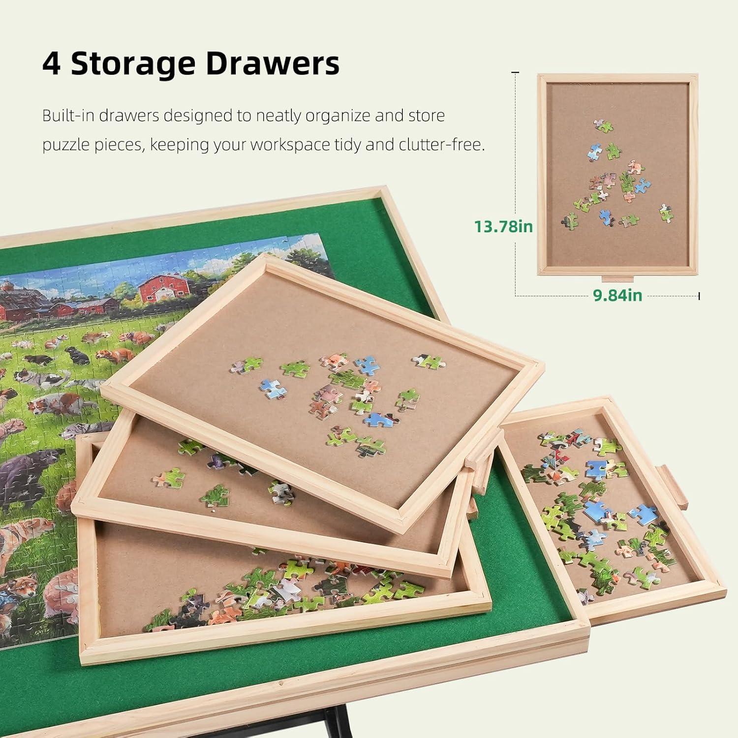imageALL4JIG 2000 Piece Jigsaw Puzzle Table with LegsWooden Jigsaw Puzzle Table with 4 Drawers ampamp Cover360Rotating for Easy AccessAdjustable Angle ampamp Height AdjustmentWithout Wheels