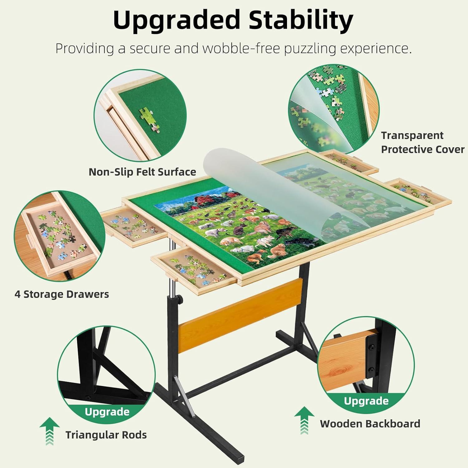 imageALL4JIG 2000 Piece Jigsaw Puzzle Table with LegsWooden Jigsaw Puzzle Table with 4 Drawers ampamp Cover360Rotating for Easy AccessAdjustable Angle ampamp Height AdjustmentWithout Wheels