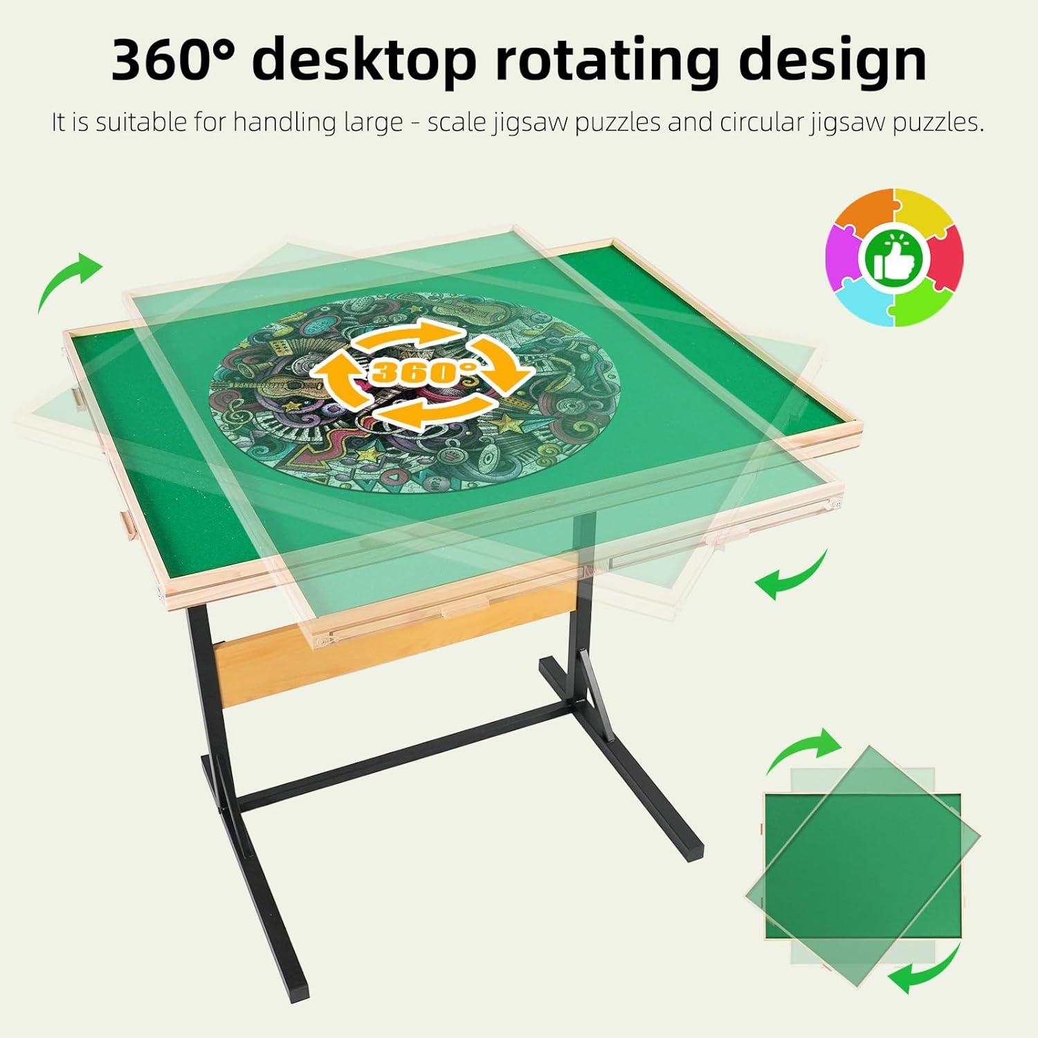 imageALL4JIG 2000 Piece Jigsaw Puzzle Table with LegsWooden Jigsaw Puzzle Table with 4 Drawers ampamp Cover360Rotating for Easy AccessAdjustable Angle ampamp Height AdjustmentWithout Wheels