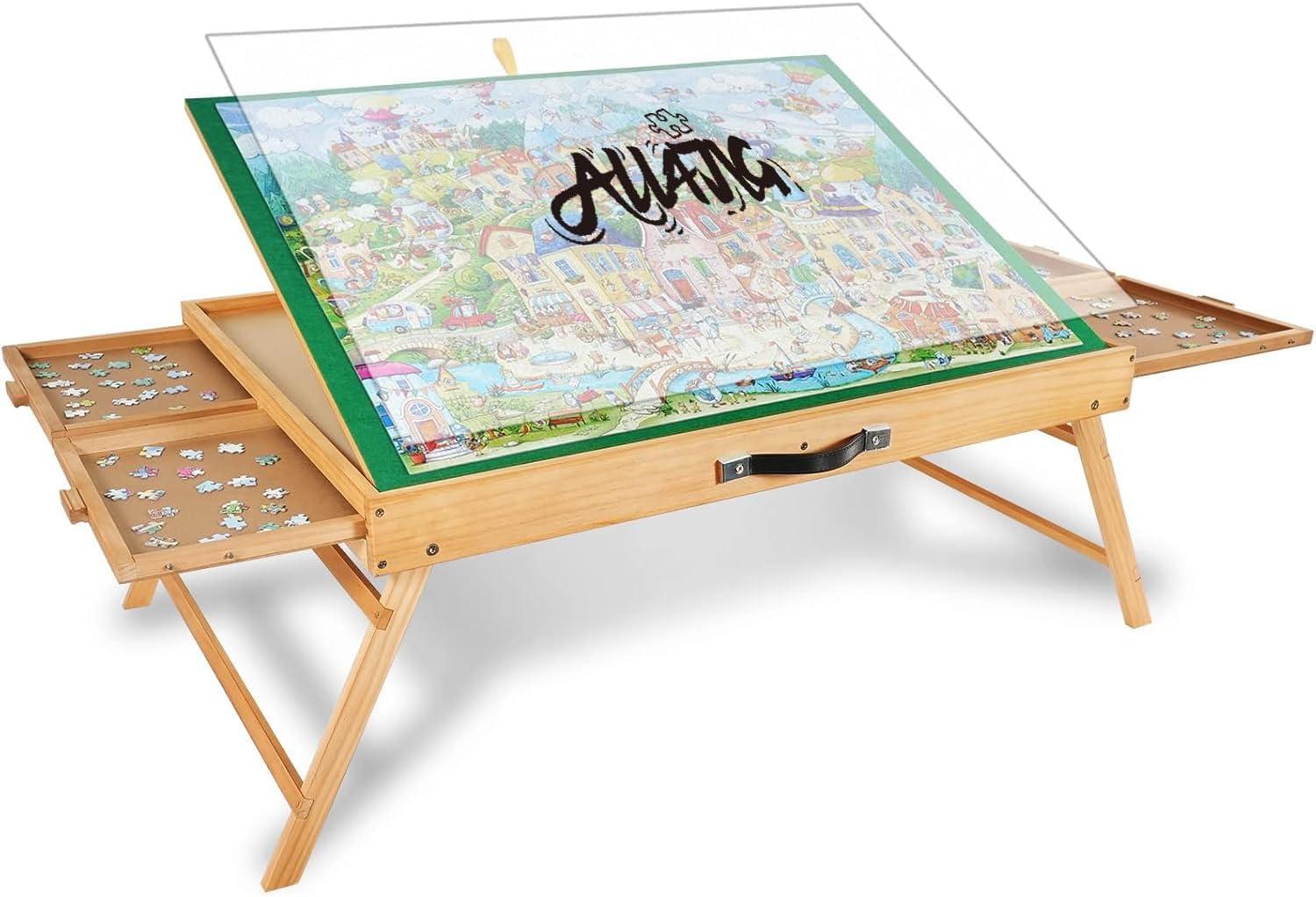 imageALL4JIG 2000PCS Portable Puzzle Table with Legs Adjustable Jigsaw Wooden Puzzle Board with 4 Drawers ampamp Cover Birthday Gift for mom 3TiltingAngle Jigsaw Puzzle Table for AdultsShort Legs
