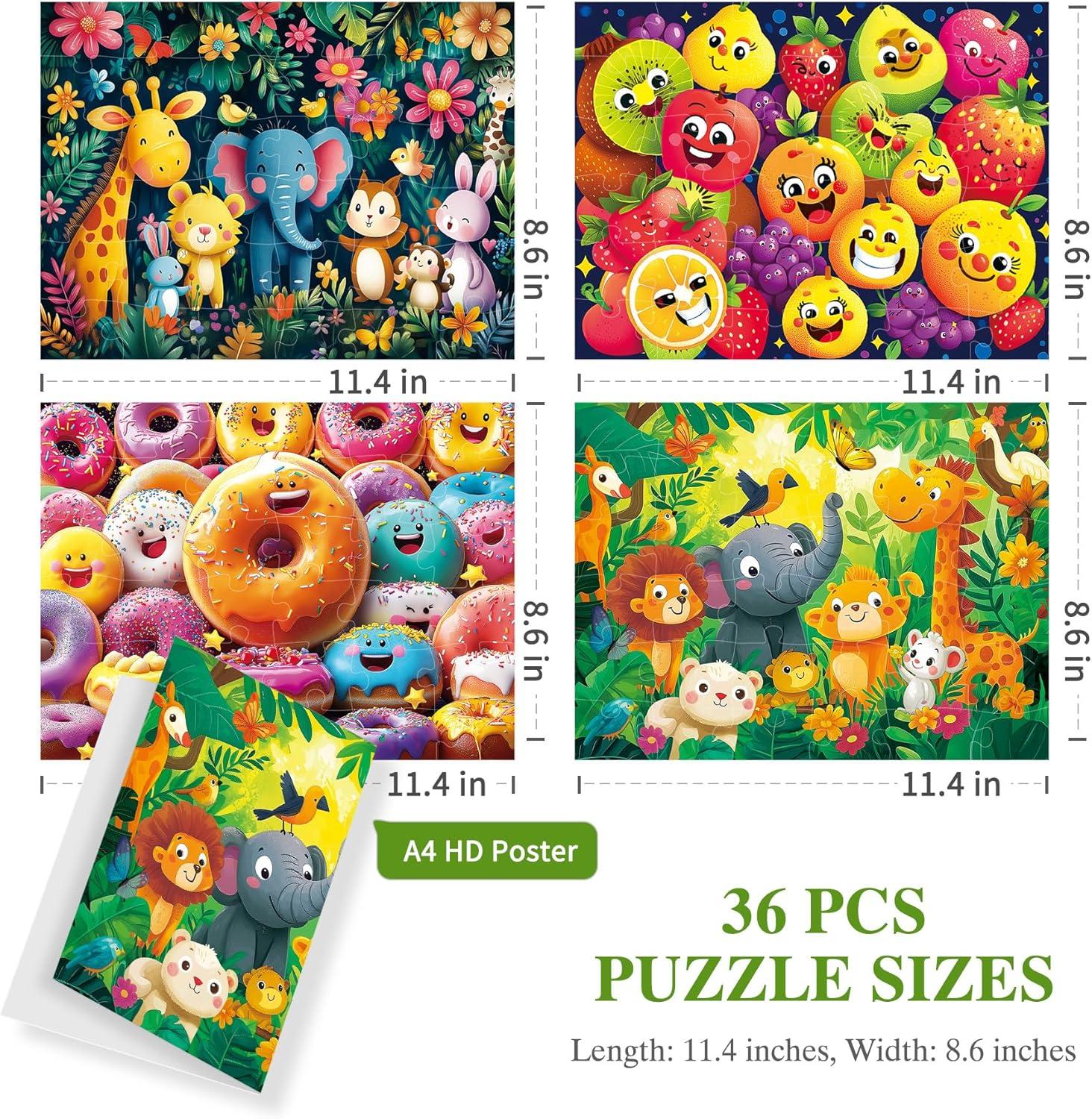 imageALL4JIG 4 in 1 Delicious Food Fun Jigsaw Puzzles for Kids Ages 48 24 Pieces 9quot  6quot Christmas Secret Santa Gift White Elephant Gifts for Girls and Boys Learning EducationalFruit