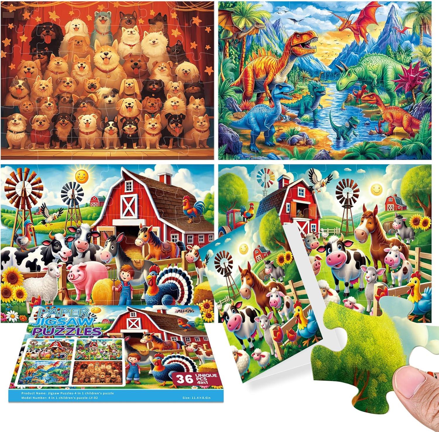imageALL4JIG 4 in 1 Delicious Food Fun Jigsaw Puzzles for Kids Ages 48 24 Pieces 9quot  6quot Christmas Secret Santa Gift White Elephant Gifts for Girls and Boys Learning EducationalAnimal