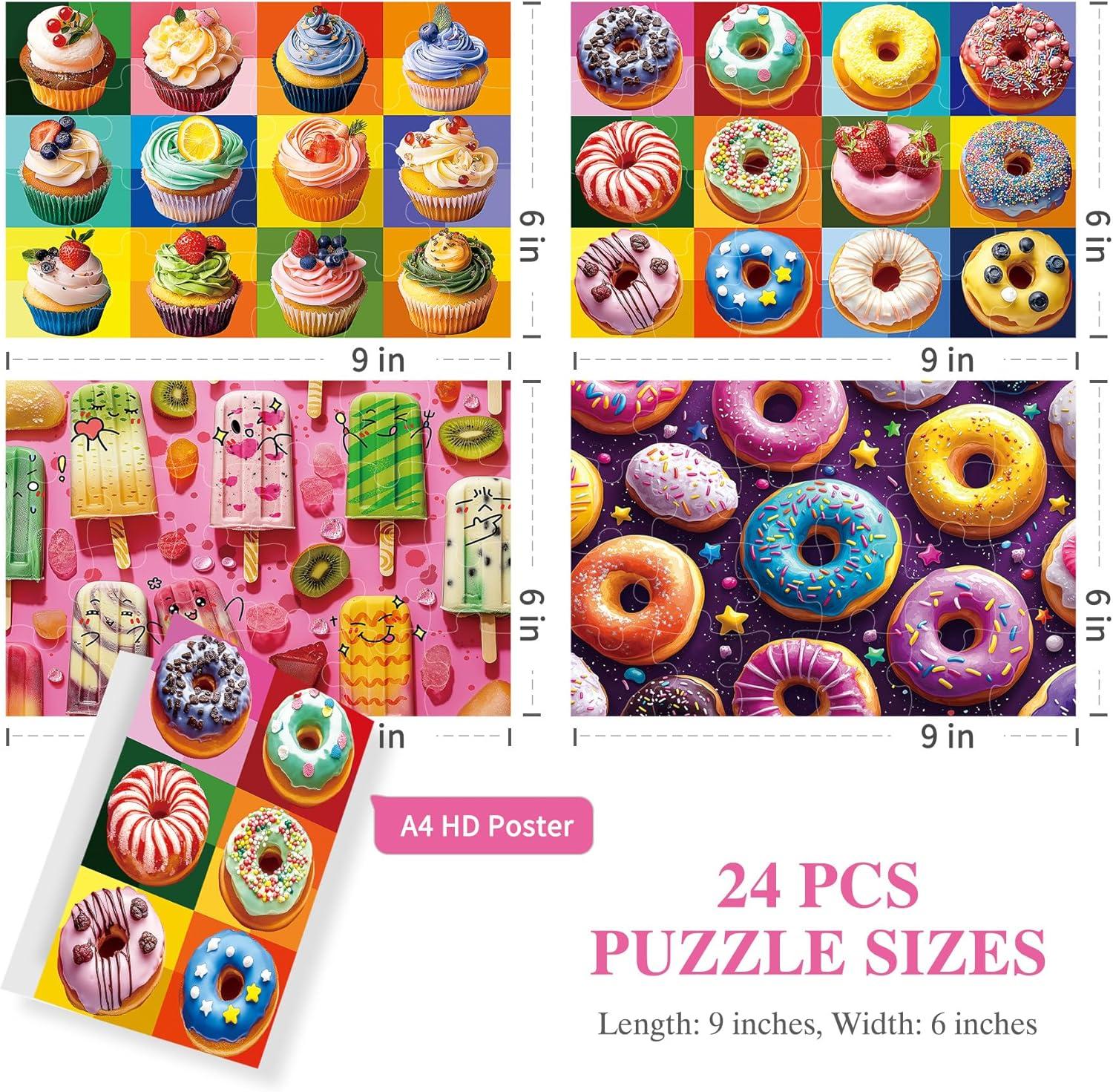 imageALL4JIG 4 in 1 Delicious Food Fun Jigsaw Puzzles for Kids Ages 48 24 Pieces 9quot  6quot Christmas Secret Santa Gift White Elephant Gifts for Girls and Boys Learning EducationalDelicious Food