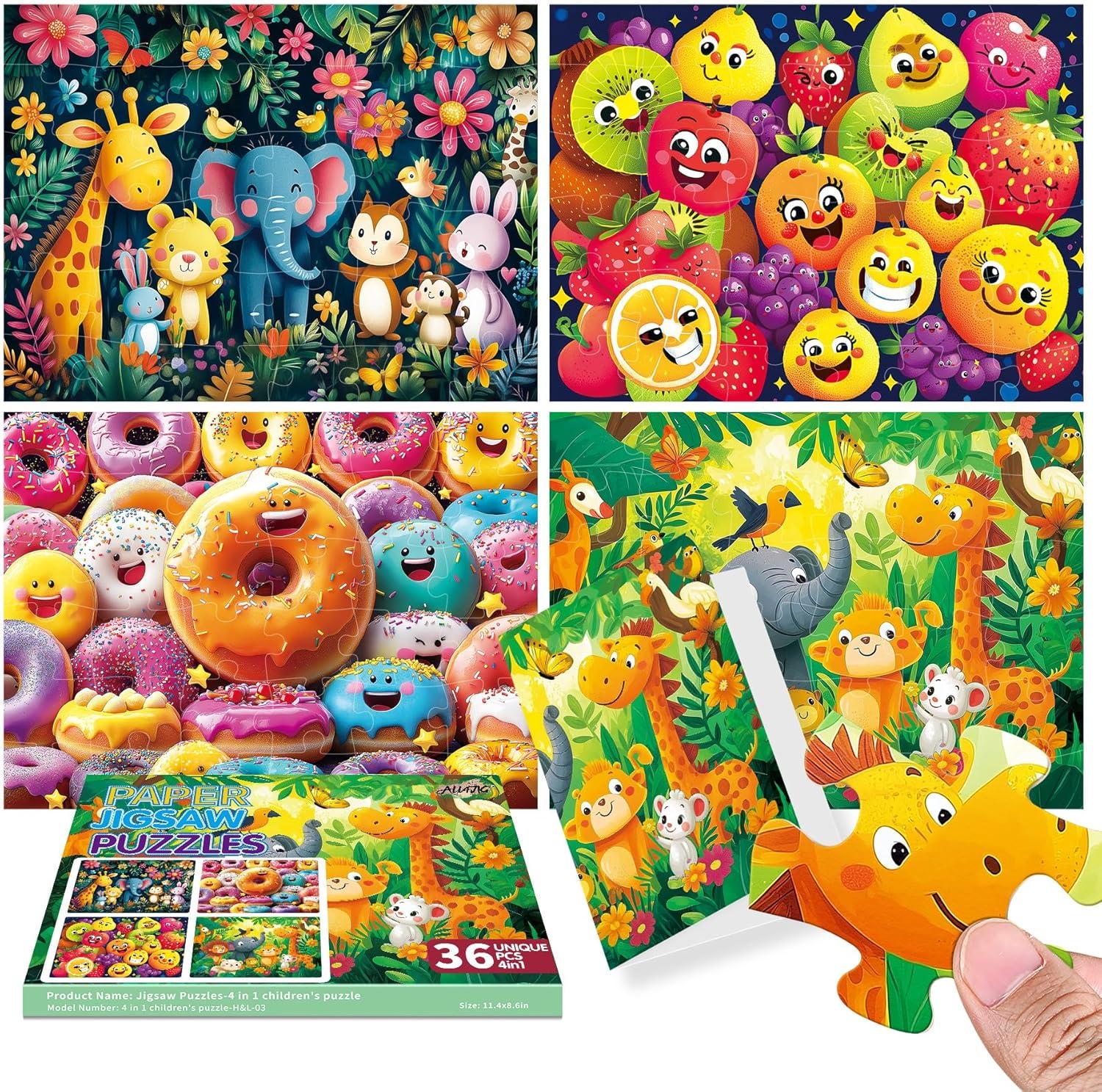 imageALL4JIG 4 in 1 Delicious Food Fun Jigsaw Puzzles for Kids Ages 48 24 Pieces 9quot  6quot Christmas Secret Santa Gift White Elephant Gifts for Girls and Boys Learning EducationalFruit
