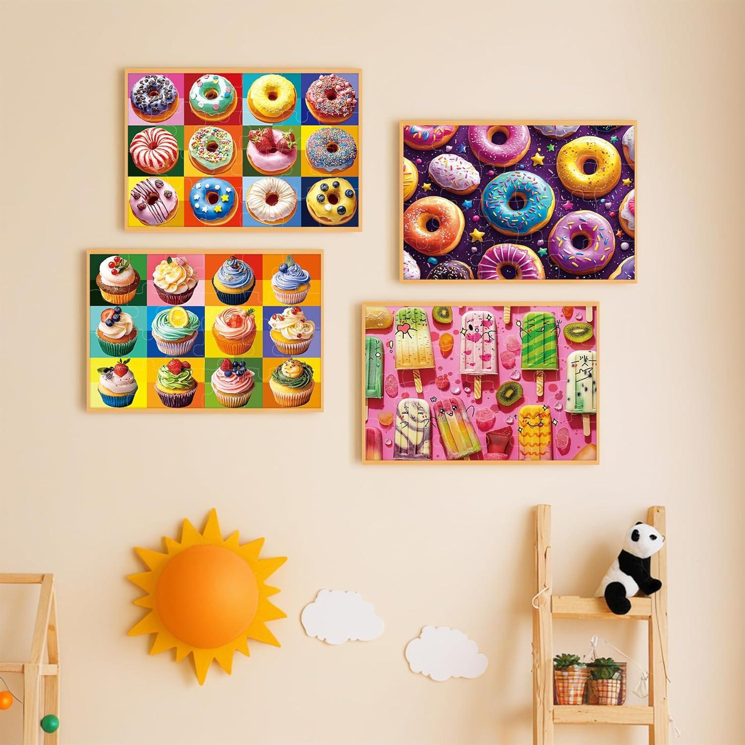 imageALL4JIG 4 in 1 Delicious Food Fun Jigsaw Puzzles for Kids Ages 48 24 Pieces 9quot  6quot Christmas Secret Santa Gift White Elephant Gifts for Girls and Boys Learning EducationalDelicious Food
