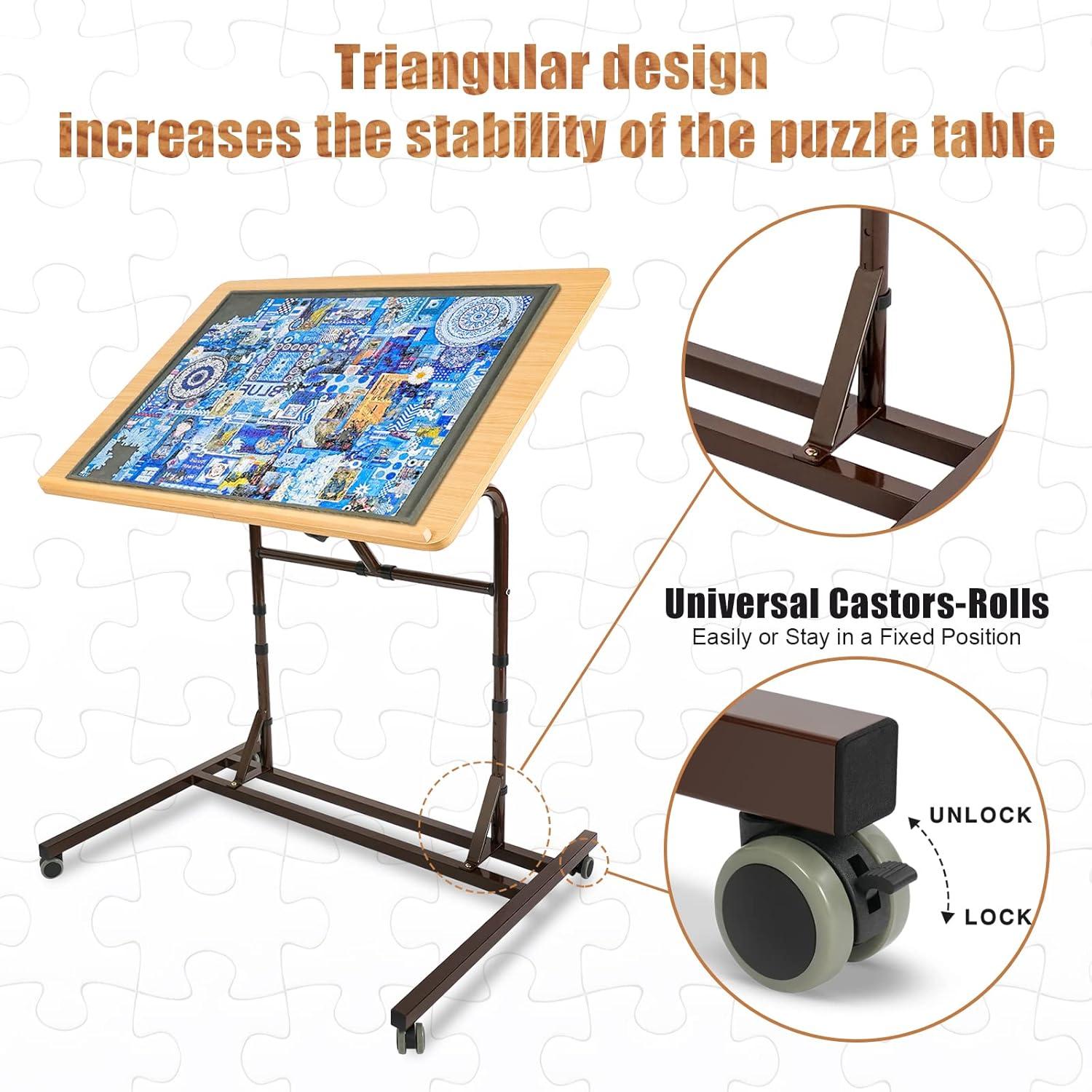 imageALL4JIG Adjustable Wooden Jigsaw Puzzle Table with Wheels Fits 5002000 Piece Puzzles Puzzle Board Not Included
