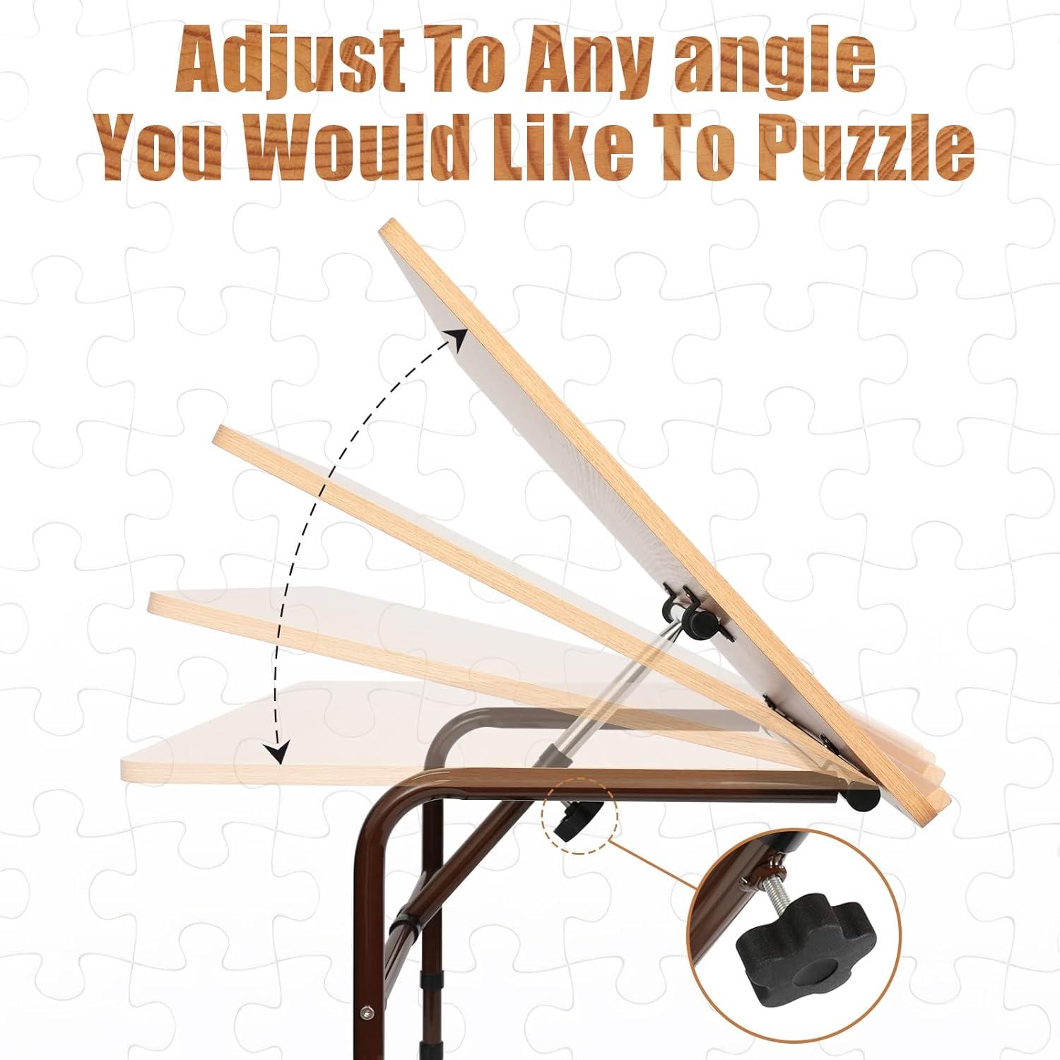imageALL4JIG Adjustable Wooden Jigsaw Puzzle Table with Wheels Fits 5002000 Piece Puzzles Puzzle Board Not Included