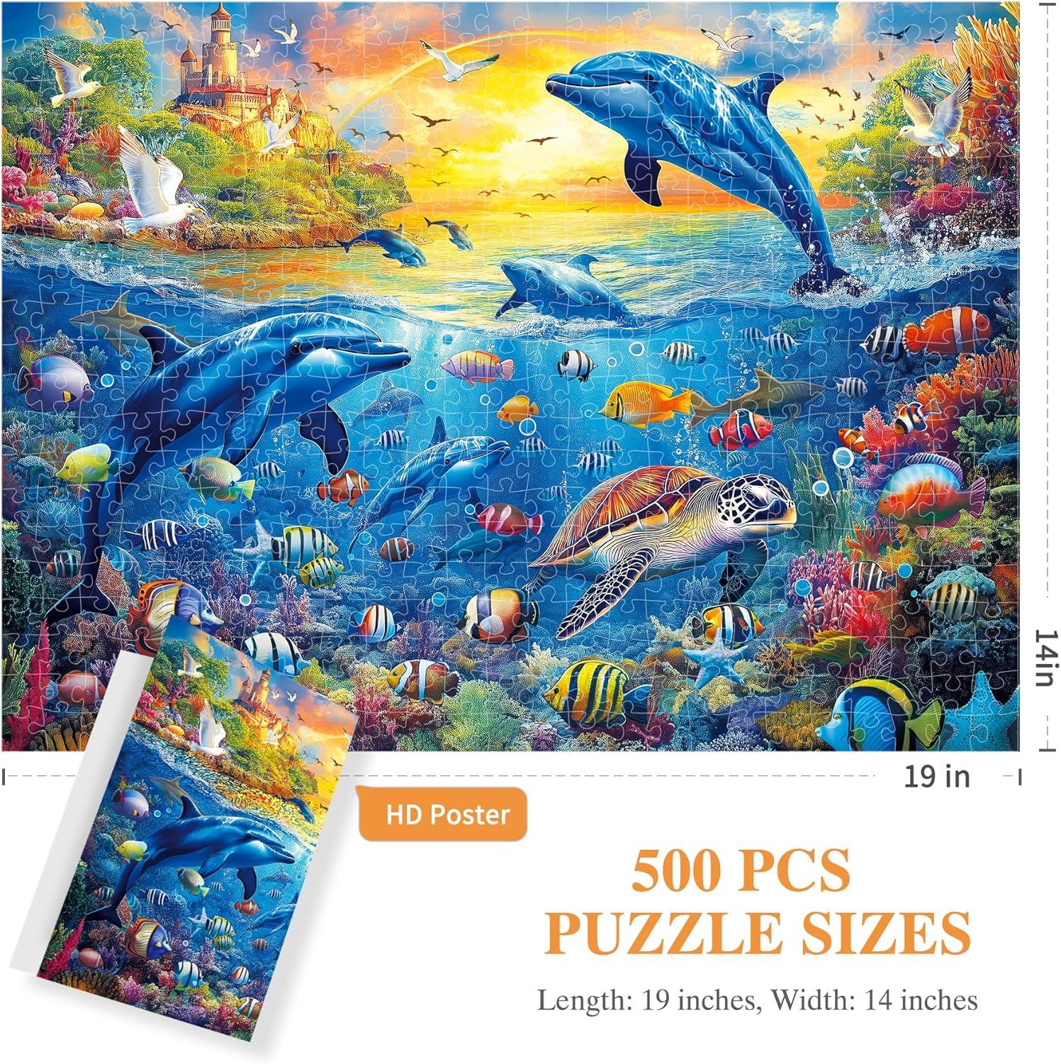 imageALL4JIG Butterfly Fun Jigsaw Puzzles for Adults and Kids 500 Pieces 197quot x 197quot Christmas Secret Santa Gift White Elephant Gifts Number Partitioned for Easy SolvingOcean