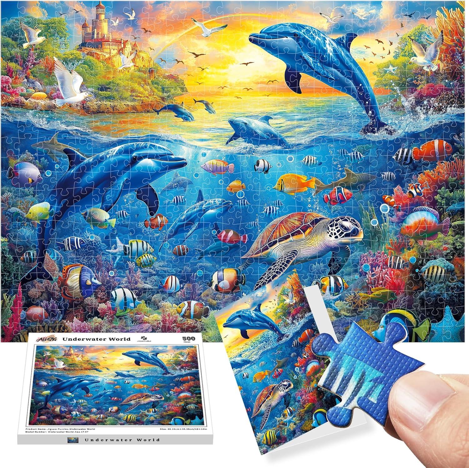 imageALL4JIG Butterfly Fun Jigsaw Puzzles for Adults and Kids 500 Pieces 197quot x 197quot Christmas Secret Santa Gift White Elephant Gifts Number Partitioned for Easy SolvingOcean