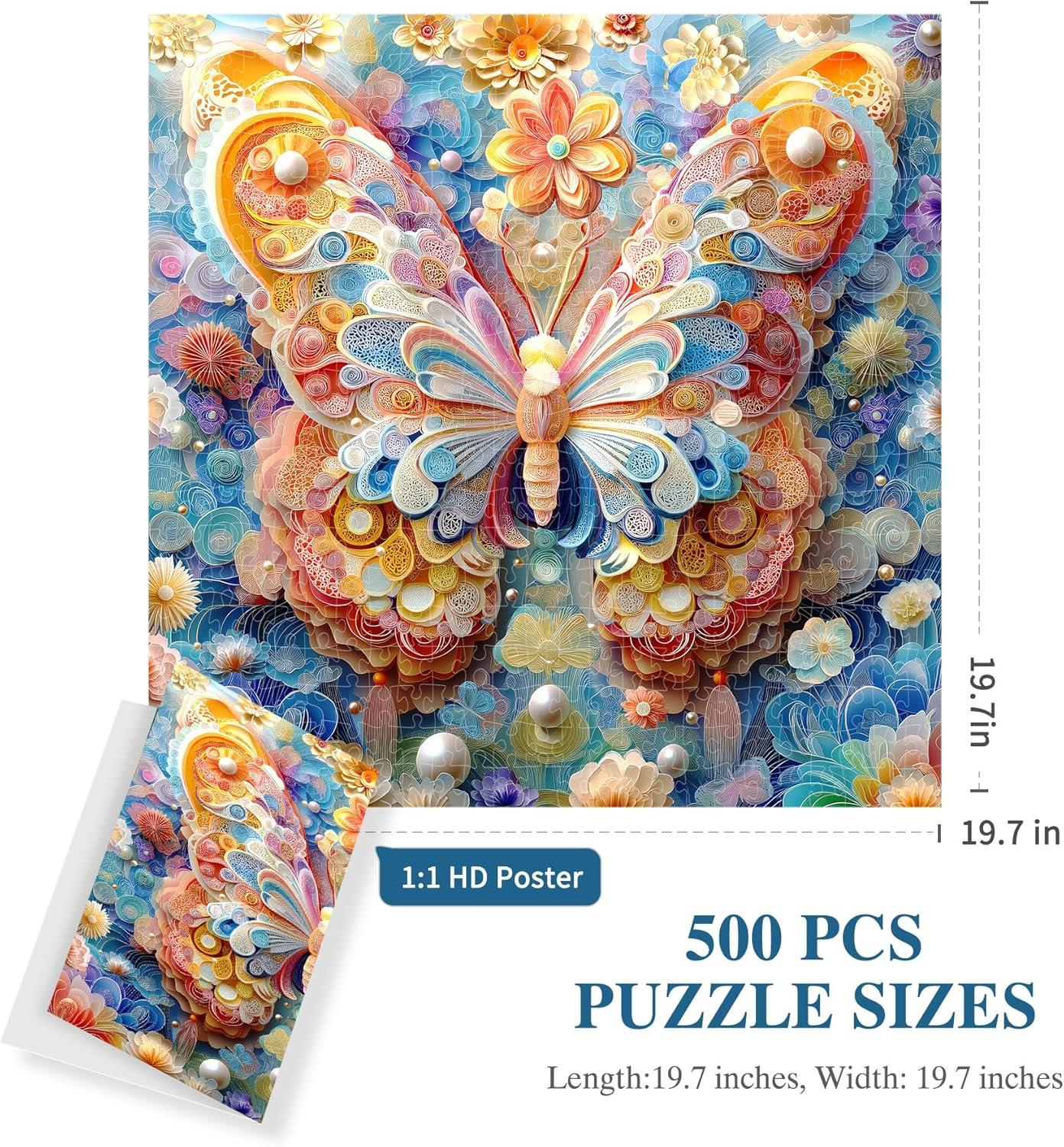 imageALL4JIG Butterfly Fun Jigsaw Puzzles for Adults and Kids 500 Pieces 197quot x 197quot Christmas Secret Santa Gift White Elephant Gifts Number Partitioned for Easy SolvingSmall Butterfly