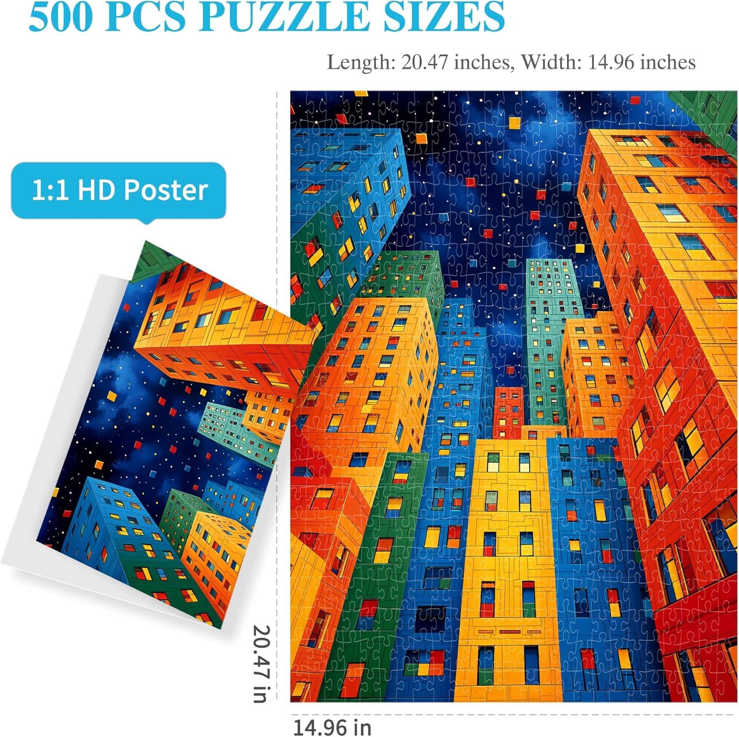 imageALL4JIG Butterfly Fun Jigsaw Puzzles for Adults and Kids 500 Pieces 197quot x 197quot Christmas Secret Santa Gift White Elephant Gifts Number Partitioned for Easy SolvingGeometric City